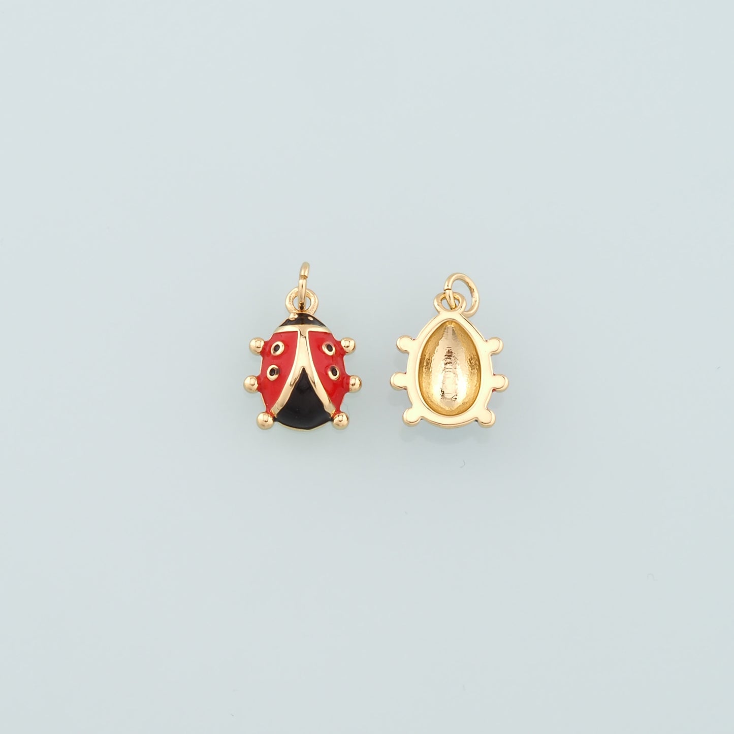 18K Gold Filled Ladybug Pendant,Enamel Insect Charm Bracelet Necklace for DIY Jewelry Making Supply