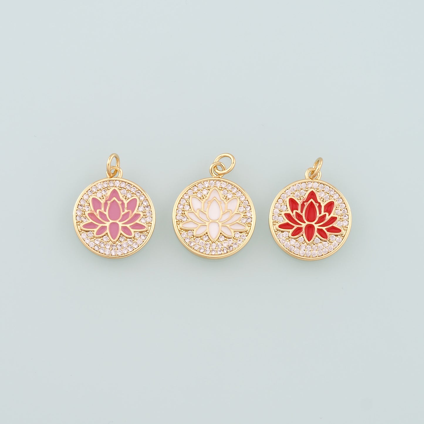 Gold Lotus Charms,18K Gold Filled Lotus Pendant,Enamel Lotus Charm Bracelet Necklace for DIY Jewelry Making Supply