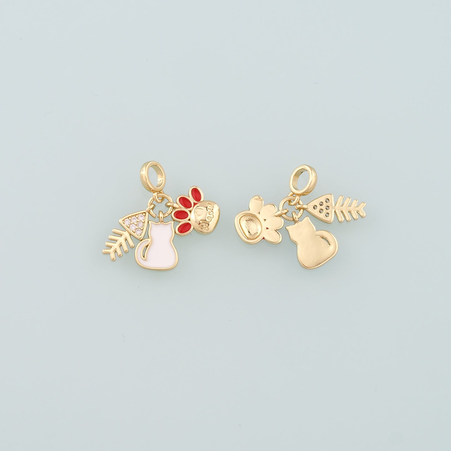 Gold Fish Charms,18K Gold Filled Cat Pendant,Enamel Cat Paw Charm Bracelet Necklace for DIY Jewelry Making Supply
