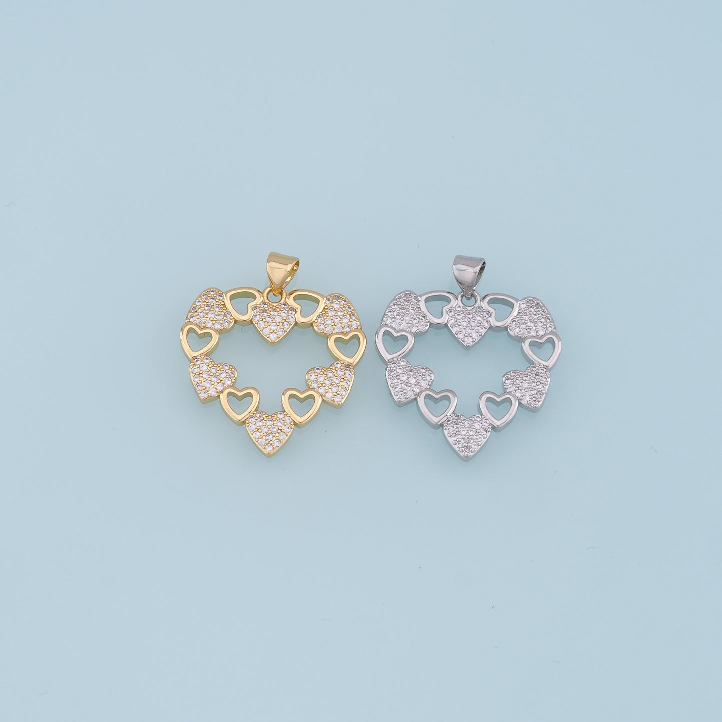 Gold Heart Charms,18K Gold Filled Heart Pendant,CZ Micro Pave Heart Charm Bracelet Necklace for DIY Jewelry Making Supply