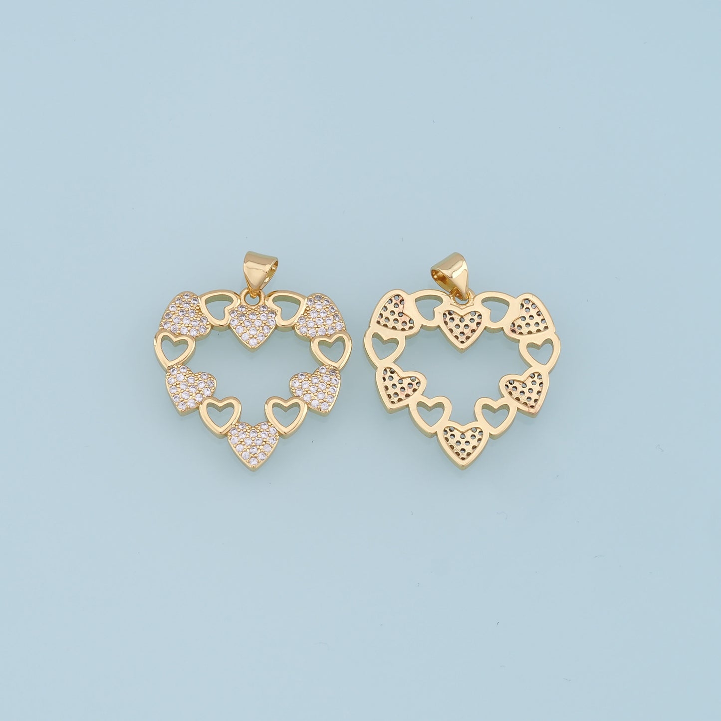 Gold Heart Charms,18K Gold Filled Heart Pendant,CZ Micro Pave Heart Charm Bracelet Necklace for DIY Jewelry Making Supply