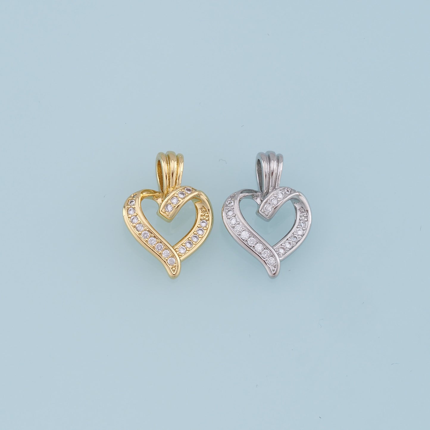 Gold Heart Charms,18K Gold Filled Heart Pendant,CZ Micro Pave Heart Charm Bracelet Necklace for DIY Jewelry Making Supply