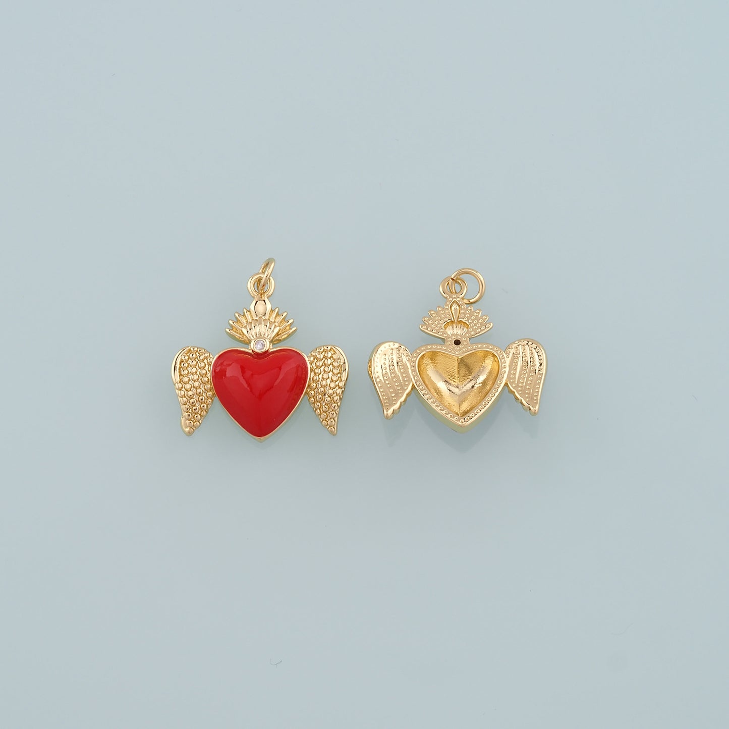 18K Gold Filled Flame Sacred heart Pendant,Enamel Religion Charm Bracelet Necklace for DIY Jewelry Making Supply