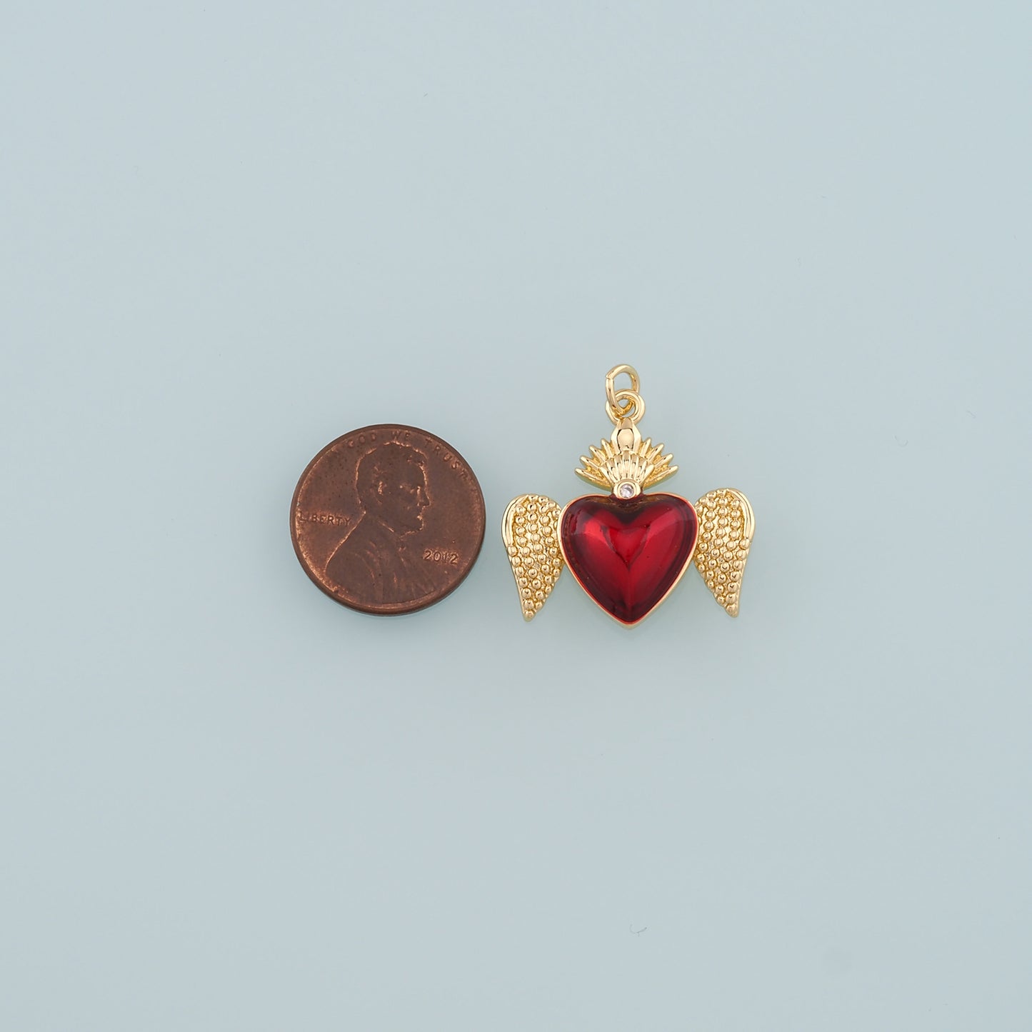 18K Gold Filled Flame Sacred heart Pendant,Enamel Religion Charm Bracelet Necklace for DIY Jewelry Making Supply