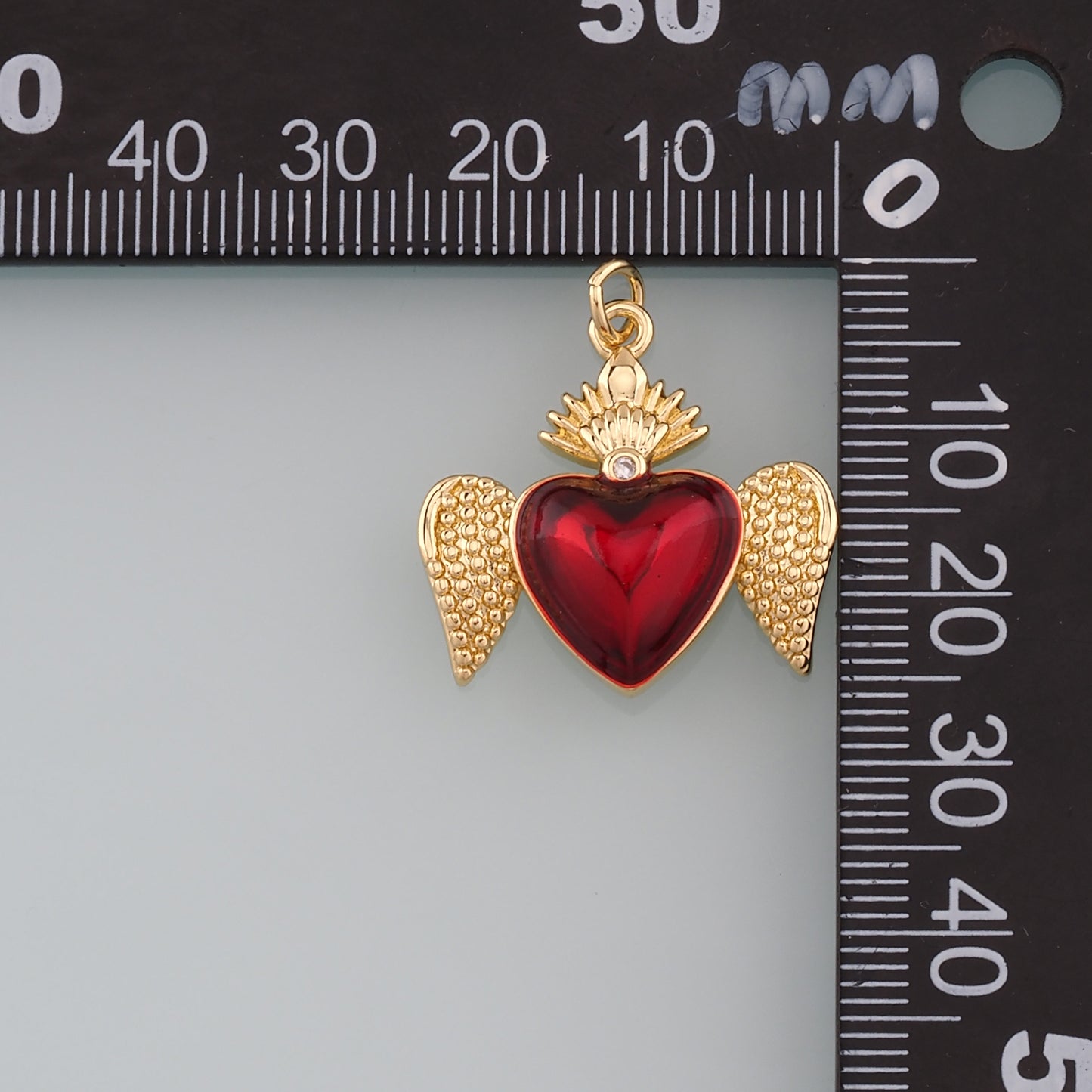 18K Gold Filled Flame Sacred heart Pendant,Enamel Religion Charm Bracelet Necklace for DIY Jewelry Making Supply