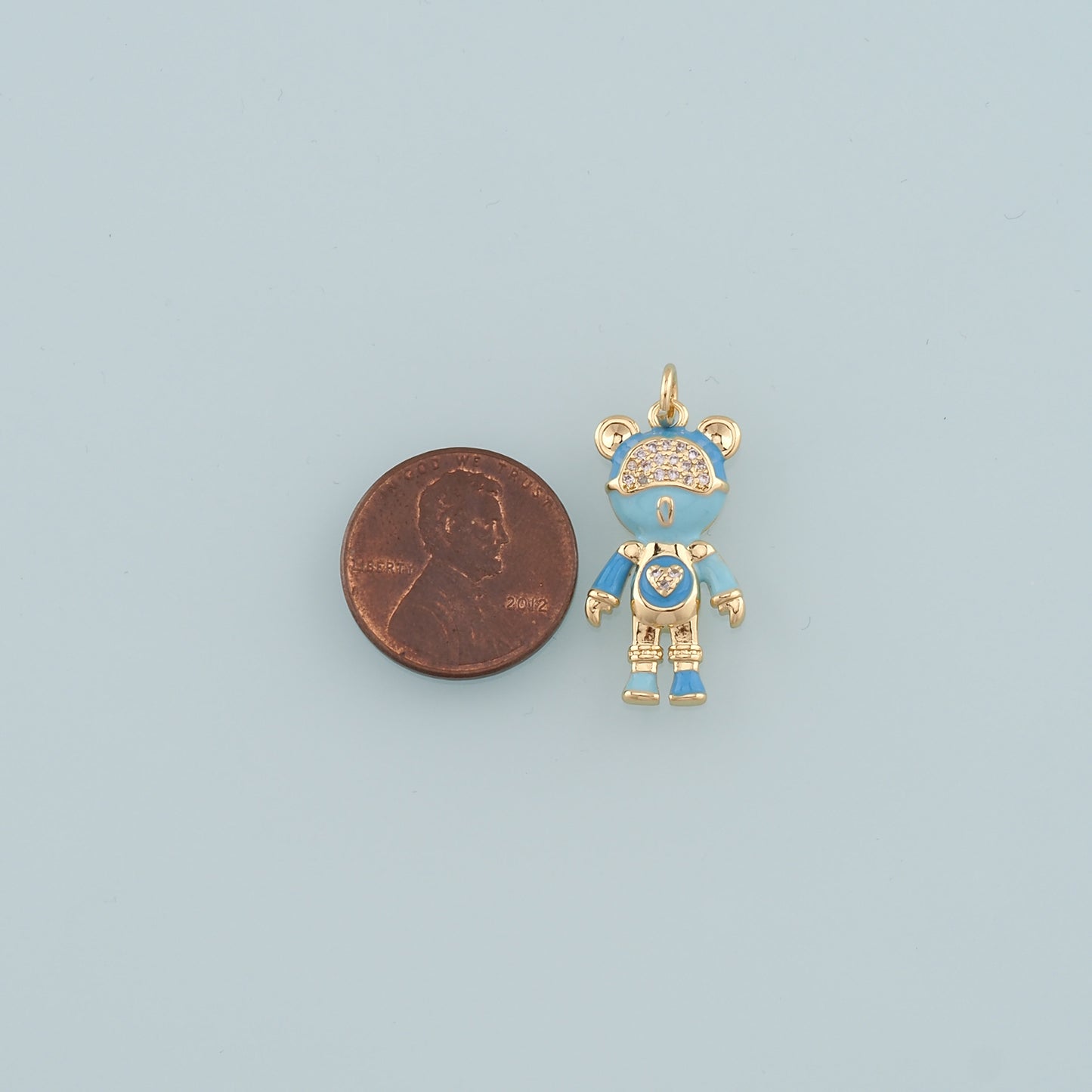 18K Gold Filled Bear Pendant,Enamel Bear Charm Bracelet Necklace for DIY Jewelry Making Supply