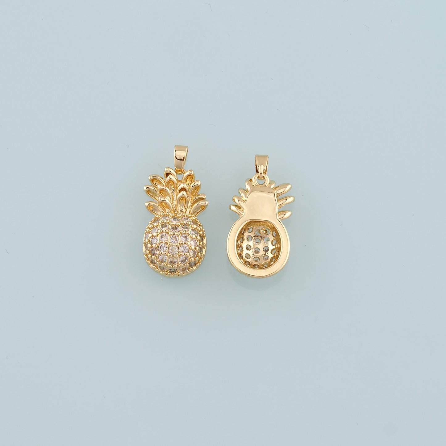 Gold Pineapple Charms,18K Gold Filled Pineapple Pendant,CZ Micro PaveFruit Charm Bracelet Necklace for DIY Jewelry Making Supply