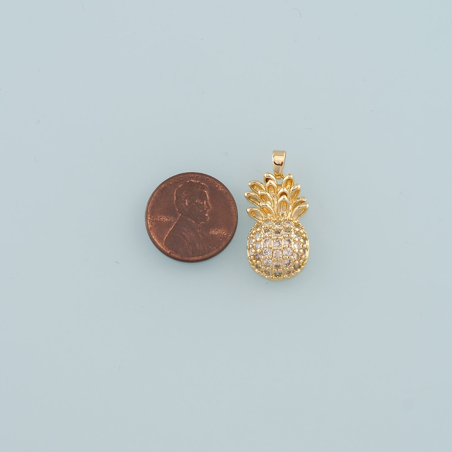 Gold Pineapple Charms,18K Gold Filled Pineapple Pendant,CZ Micro PaveFruit Charm Bracelet Necklace for DIY Jewelry Making Supply