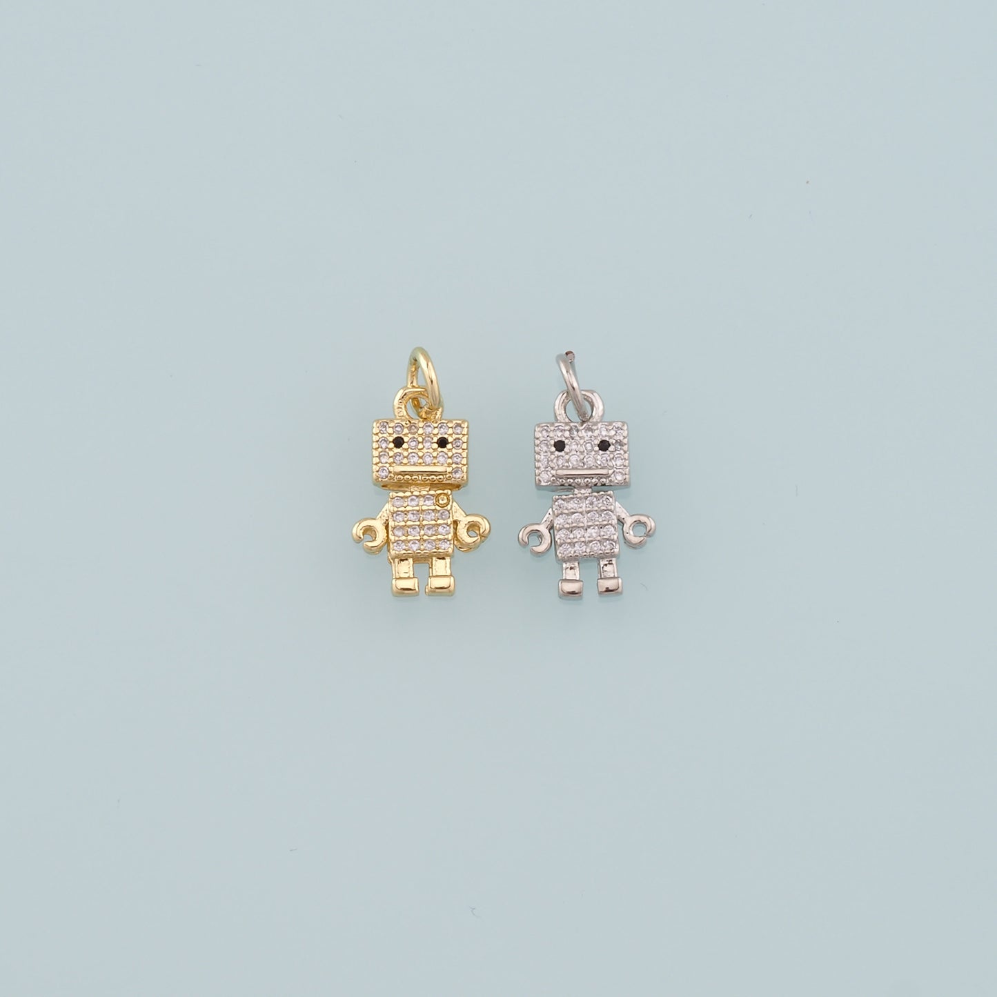 18K Gold Filled Robot Pendant,CZ Micro Pave Robot Charm Bracelet Necklace for DIY Jewelry Making Supply