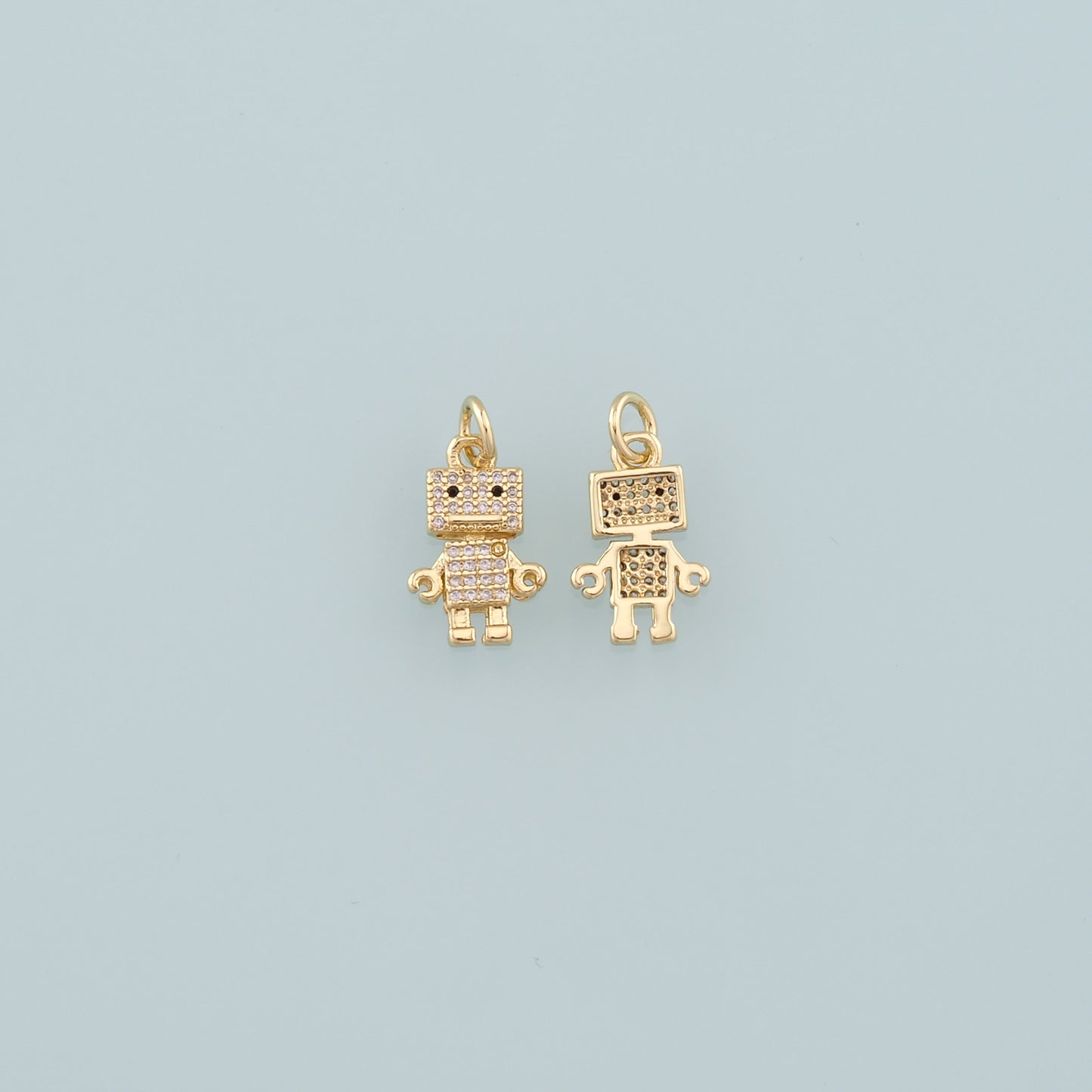 18K Gold Filled Robot Pendant,CZ Micro Pave Robot Charm Bracelet Necklace for DIY Jewelry Making Supply