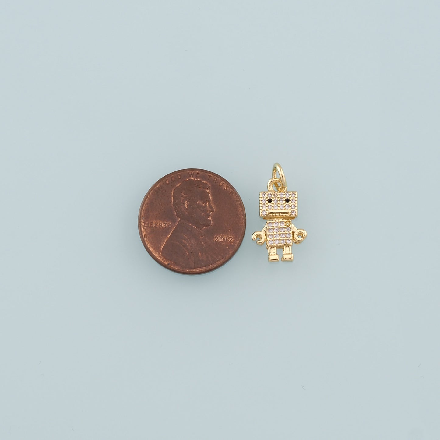 18K Gold Filled Robot Pendant,CZ Micro Pave Robot Charm Bracelet Necklace for DIY Jewelry Making Supply