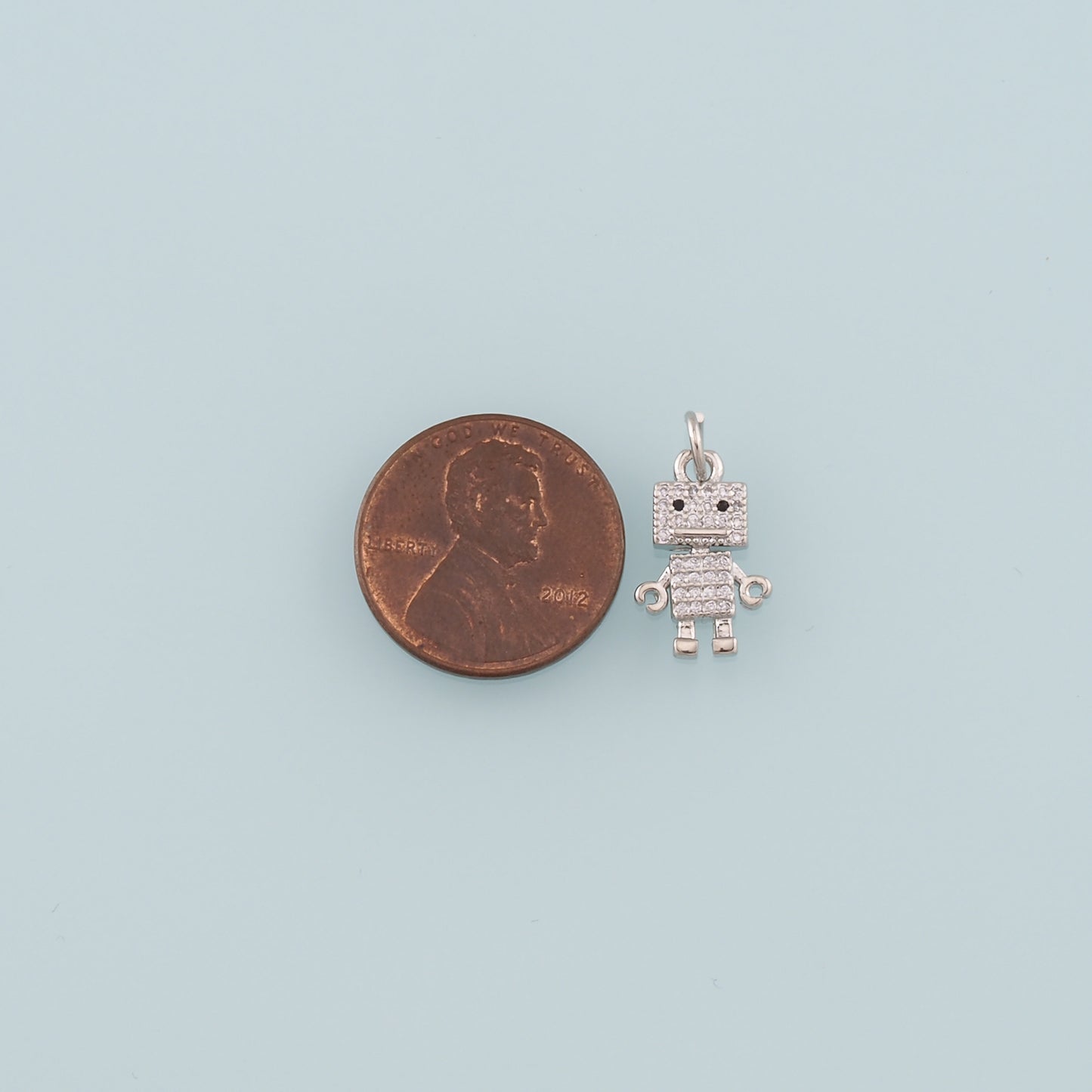 18K Gold Filled Robot Pendant,CZ Micro Pave Robot Charm Bracelet Necklace for DIY Jewelry Making Supply