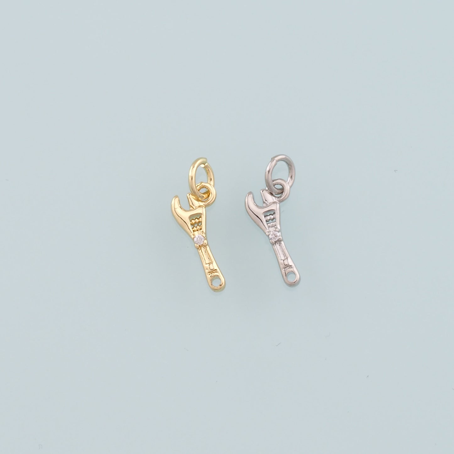 Gold Tool Charms,18K Gold Filled Wrench Pendant,CZ Micro Pave Wrench Charm Bracelet Necklace for DIY Jewelry Making Supply