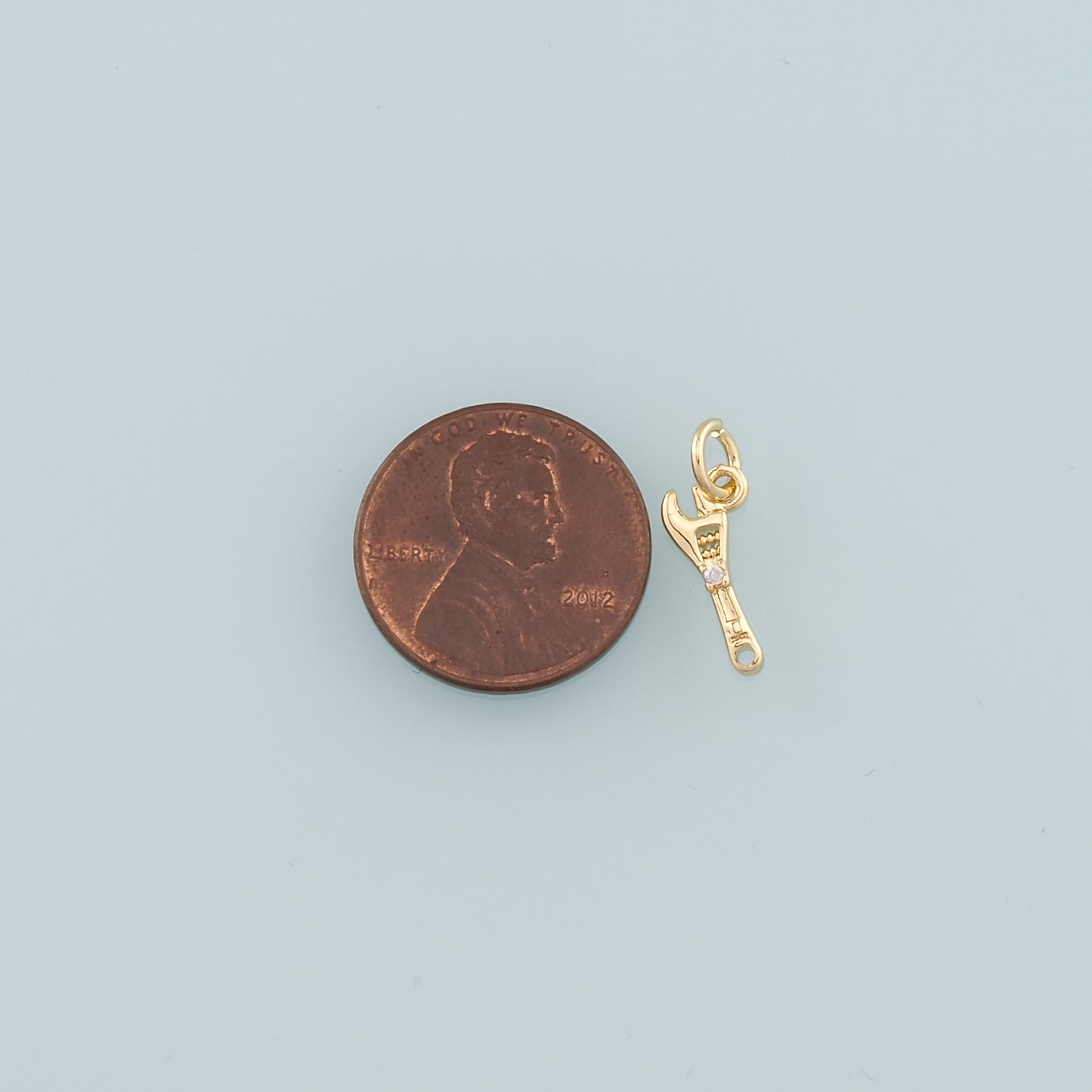 Gold Tool Charms,18K Gold Filled Wrench Pendant,CZ Micro Pave Wrench Charm Bracelet Necklace for DIY Jewelry Making Supply