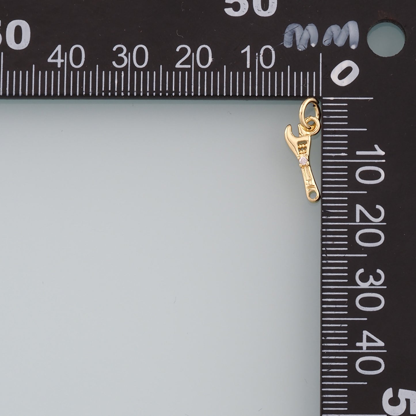 Gold Tool Charms,18K Gold Filled Wrench Pendant,CZ Micro Pave Wrench Charm Bracelet Necklace for DIY Jewelry Making Supply