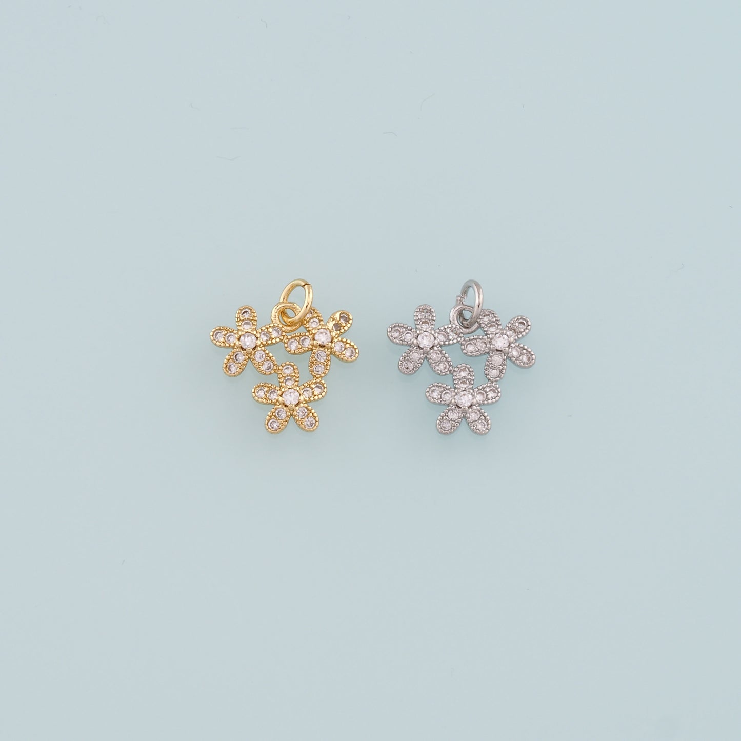 Gold Flower Charms,18K Gold Filled Flower Pendant,CZ Micro Pave Flower Charm Bracelet Necklace for DIY Jewelry Making Supply