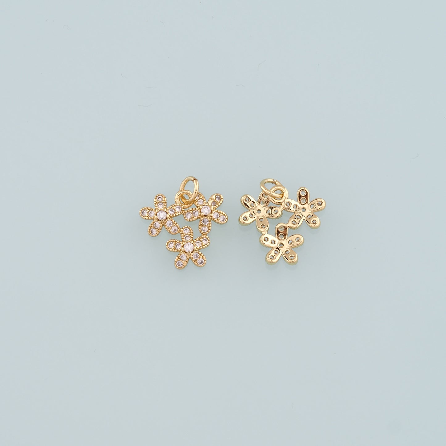 Gold Flower Charms,18K Gold Filled Flower Pendant,CZ Micro Pave Flower Charm Bracelet Necklace for DIY Jewelry Making Supply