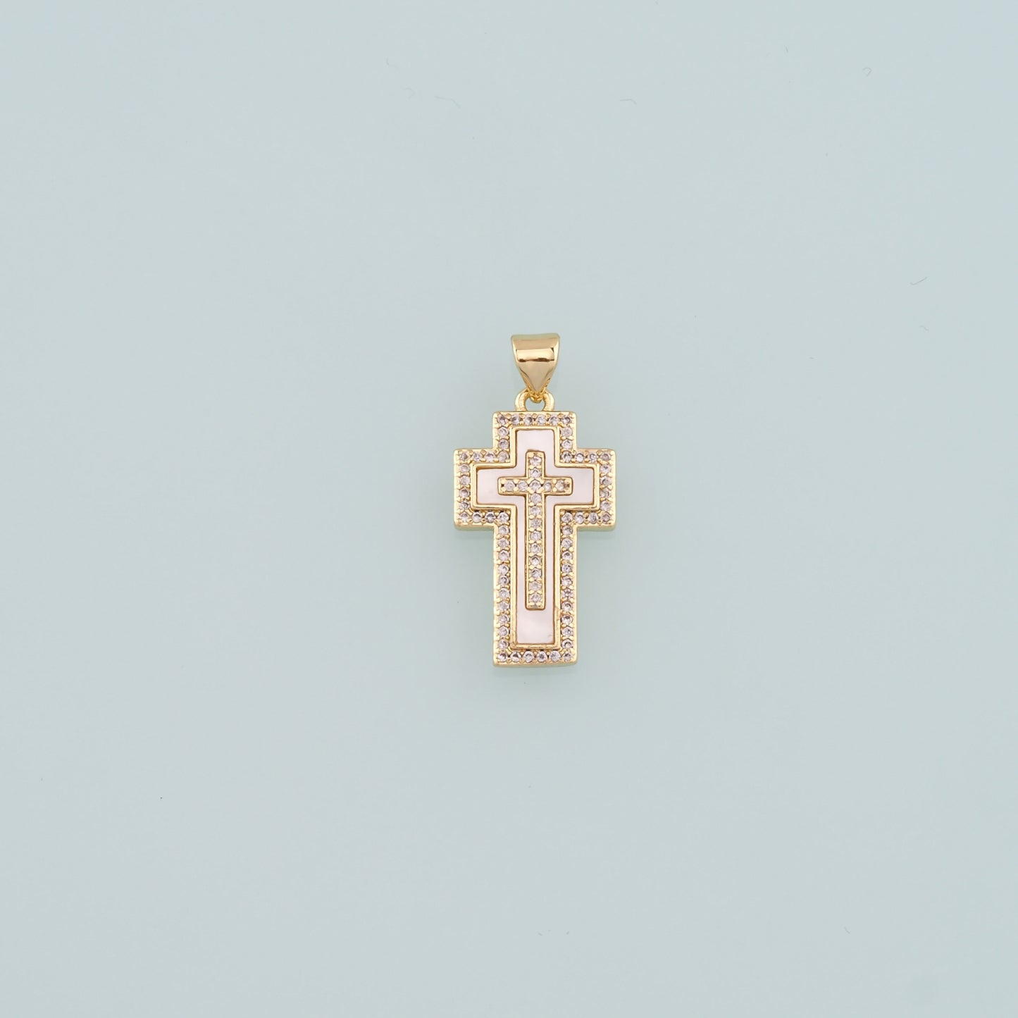 Gold Cross Charms,18K Gold Filled Shell Cross Pendant,CZ Micro Pave Religion Charm Bracelet Necklace for DIY Jewelry Making Supply