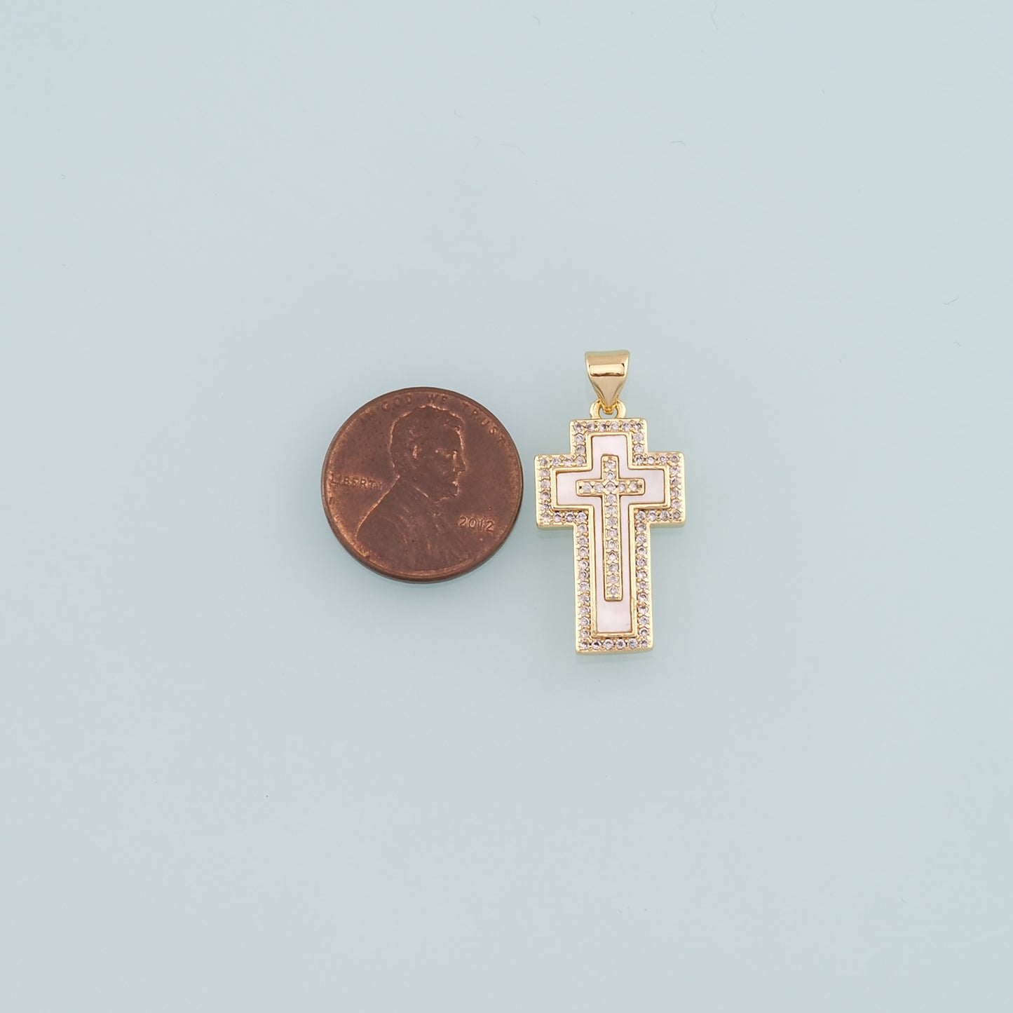 Gold Cross Charms,18K Gold Filled Shell Cross Pendant,CZ Micro Pave Religion Charm Bracelet Necklace for DIY Jewelry Making Supply