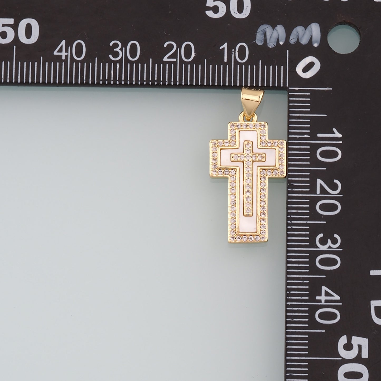 Gold Cross Charms,18K Gold Filled Shell Cross Pendant,CZ Micro Pave Religion Charm Bracelet Necklace for DIY Jewelry Making Supply