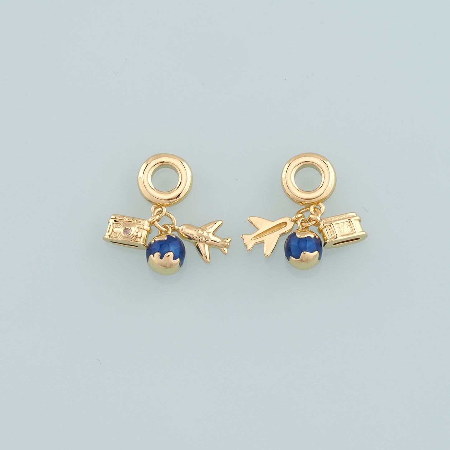 Gold Earth Charm,18K Gold Filled Airplane Pendant,Enamel Camera Charm Bracelet Necklace for DIY Jewelry Making Supply