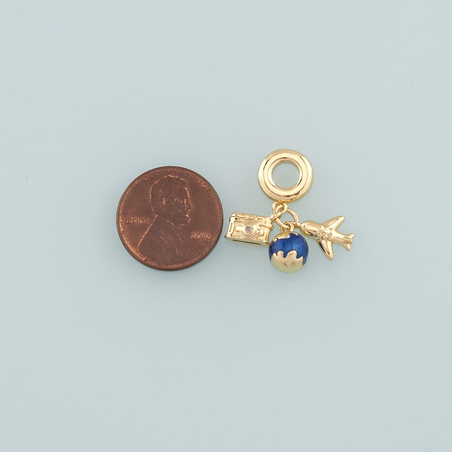 Gold Earth Charm,18K Gold Filled Airplane Pendant,Enamel Camera Charm Bracelet Necklace for DIY Jewelry Making Supply
