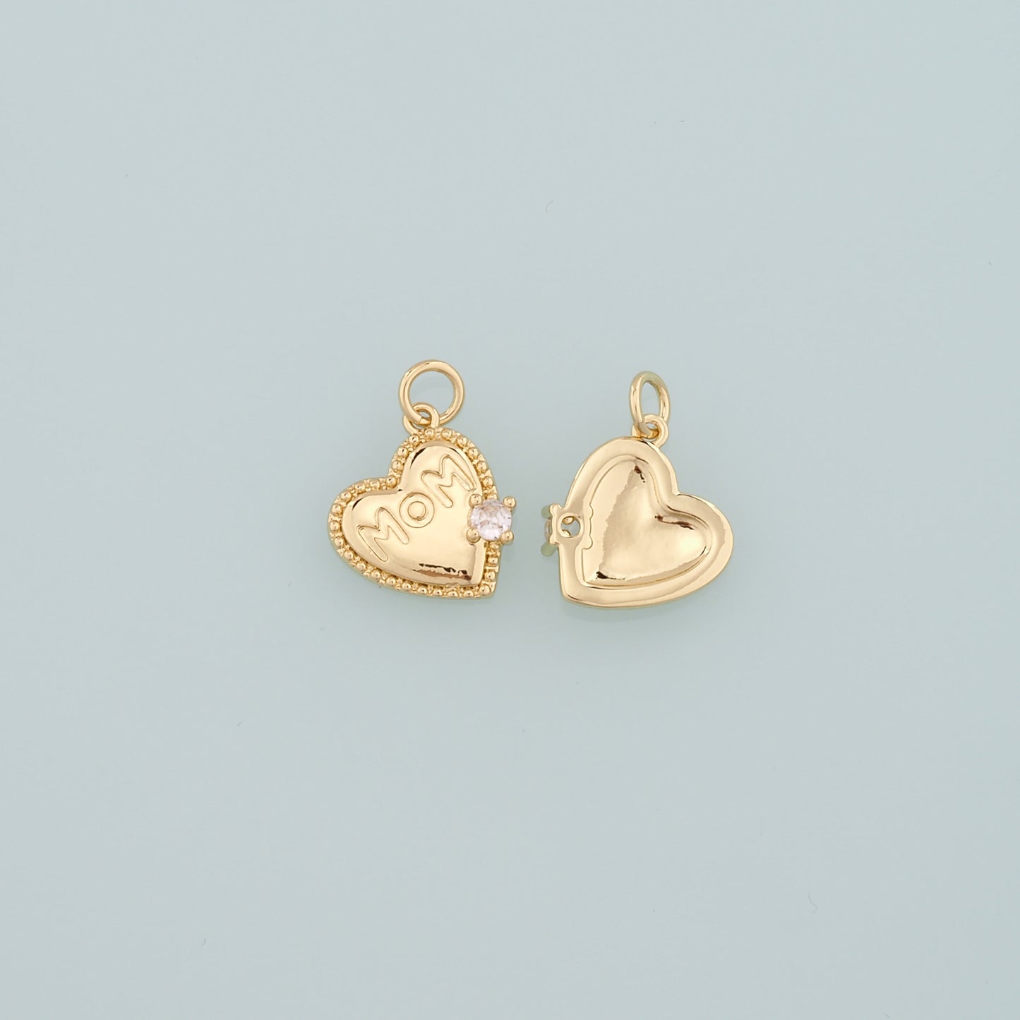 Gold Heart Charms,18K Gold Filled Mom Pendant,CZ Micro Pave Heart Charm Bracelet Necklace for DIY Jewelry Making Supply