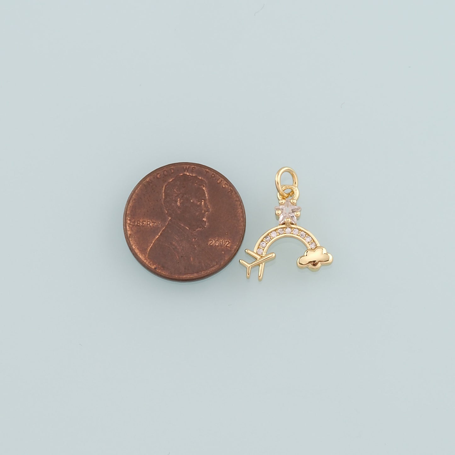 Gold Airplane Charms,18K Gold Filled Rainbow Pendant,CZ Micro Pave Clouds Charm Bracelet Necklace for DIY Jewelry Making Supply
