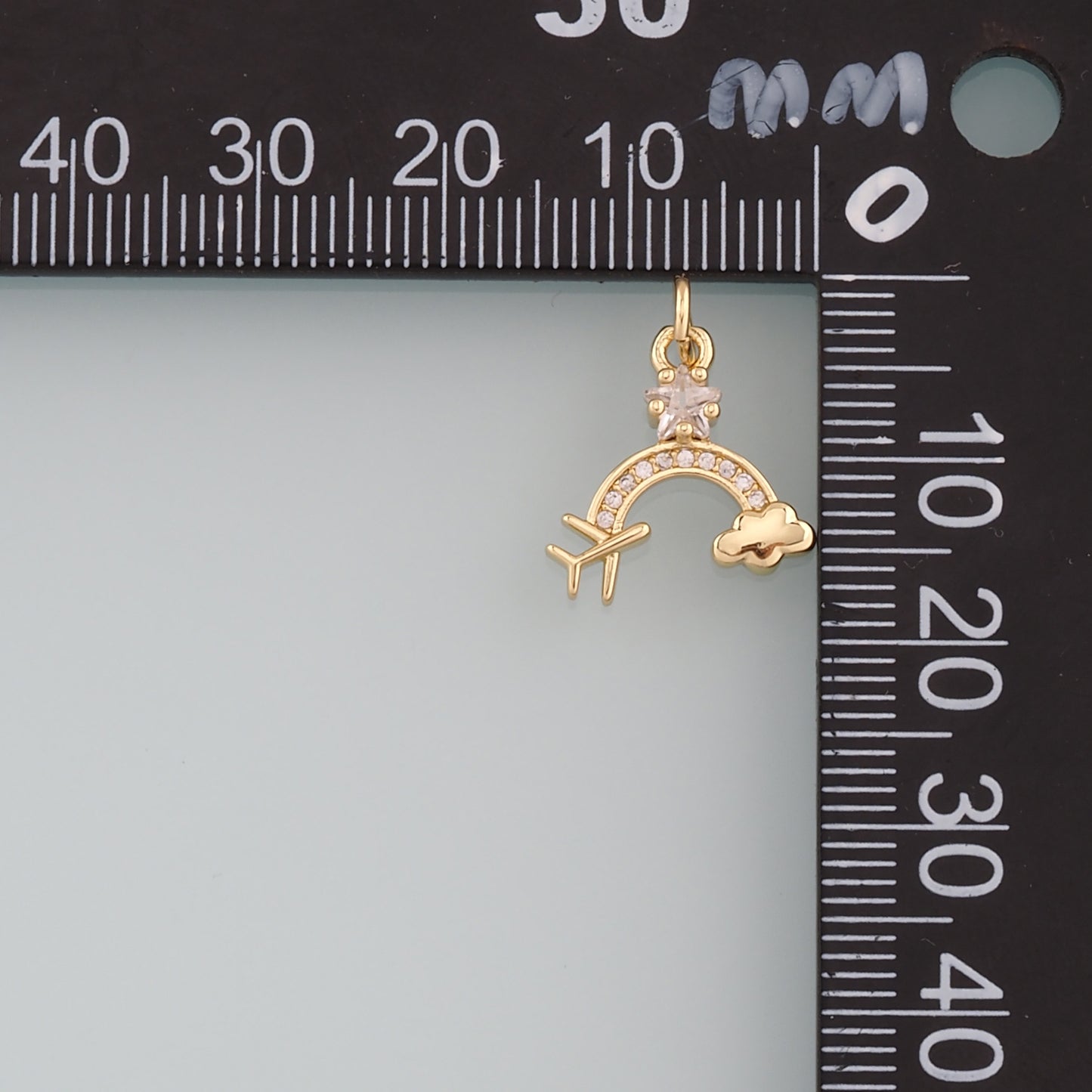 Gold Airplane Charms,18K Gold Filled Rainbow Pendant,CZ Micro Pave Clouds Charm Bracelet Necklace for DIY Jewelry Making Supply