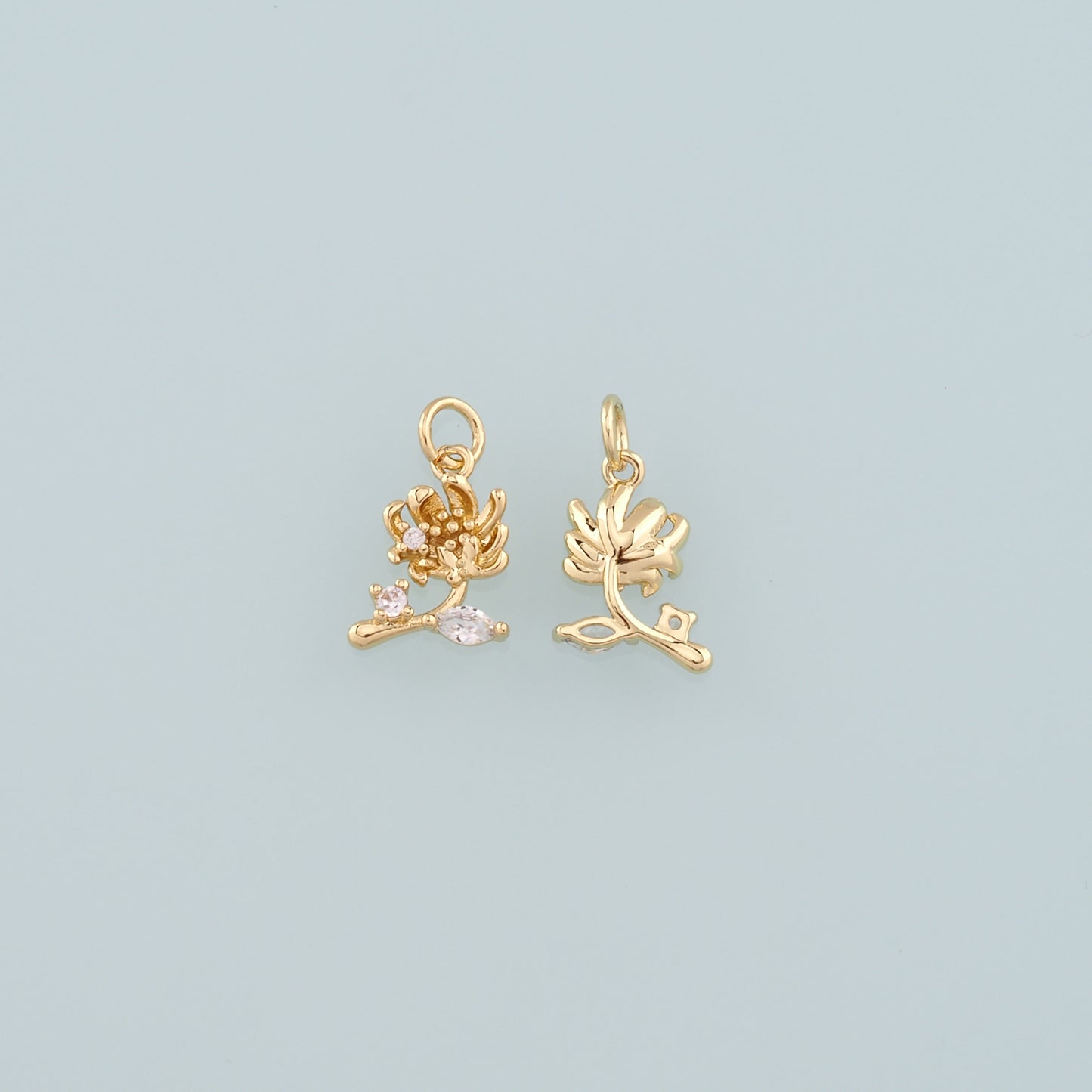 Gold Flower Charms,18K Gold Filled Flower Pendant,CZ Micro Pave Flower Charm Bracelet Necklace for DIY Jewelry Making Supply