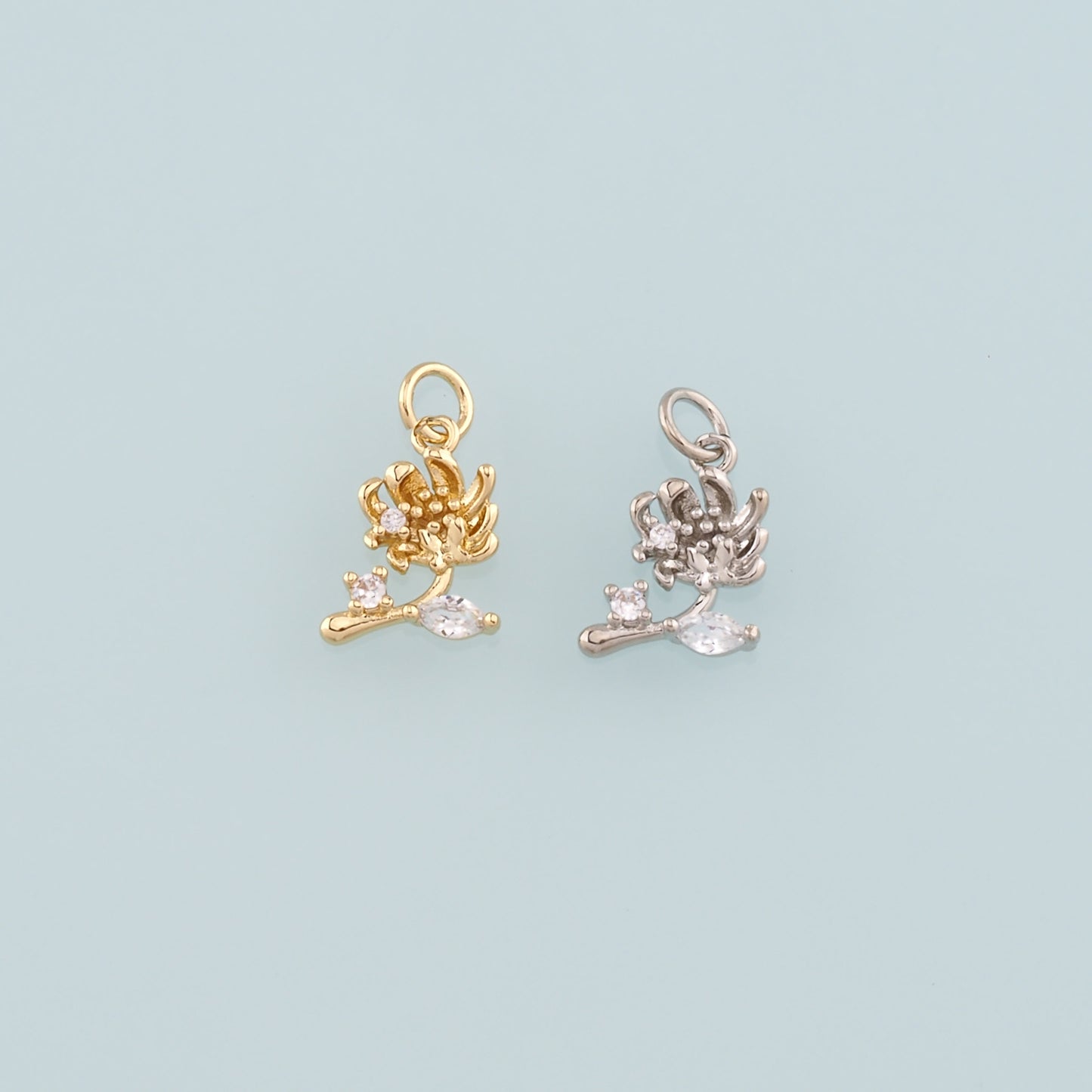 Gold Flower Charms,18K Gold Filled Flower Pendant,CZ Micro Pave Flower Charm Bracelet Necklace for DIY Jewelry Making Supply