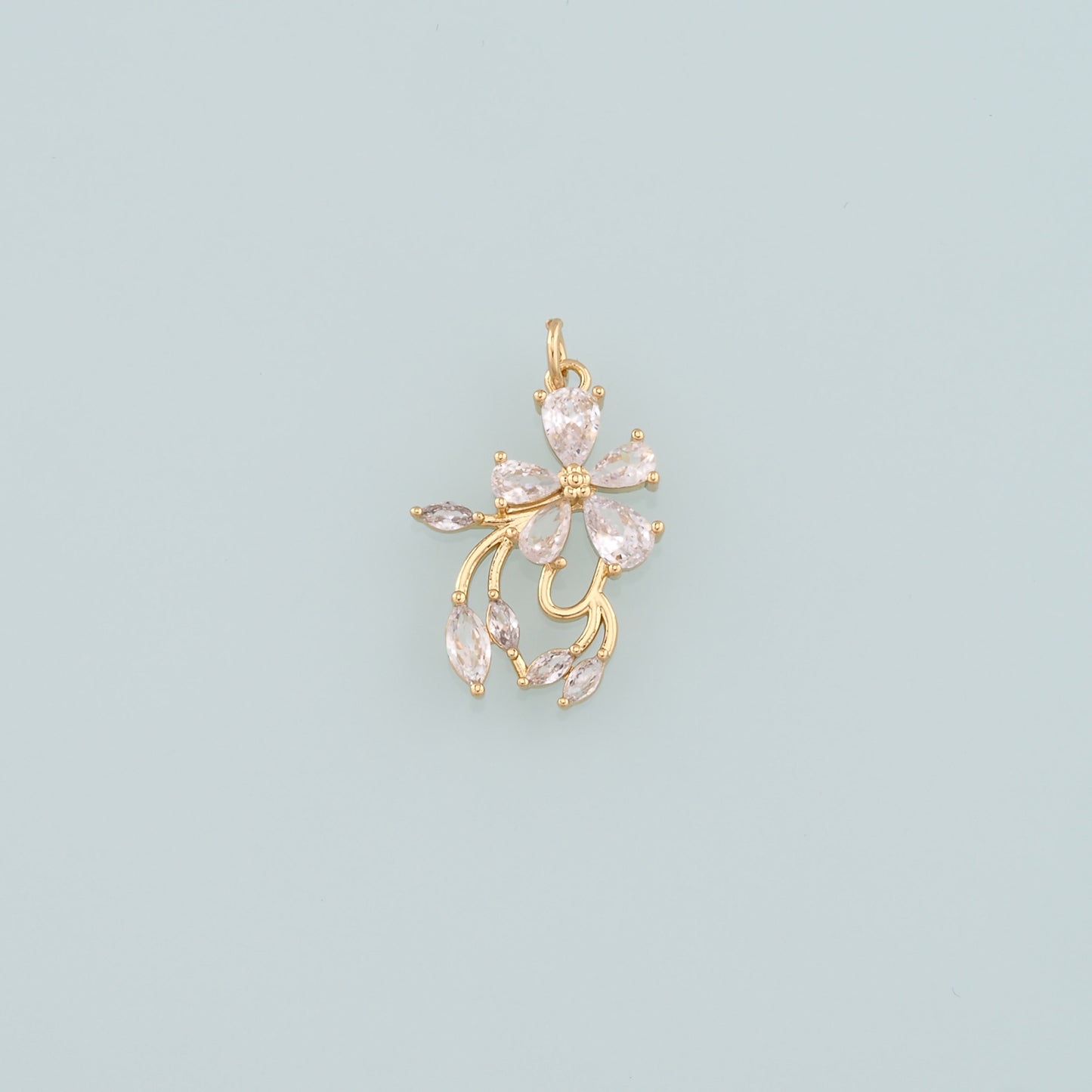 Gold Flower Charms,18K Gold Filled Flower Pendant,CZ Micro Pave Flower Charm Bracelet Necklace for DIY Jewelry Making Supply