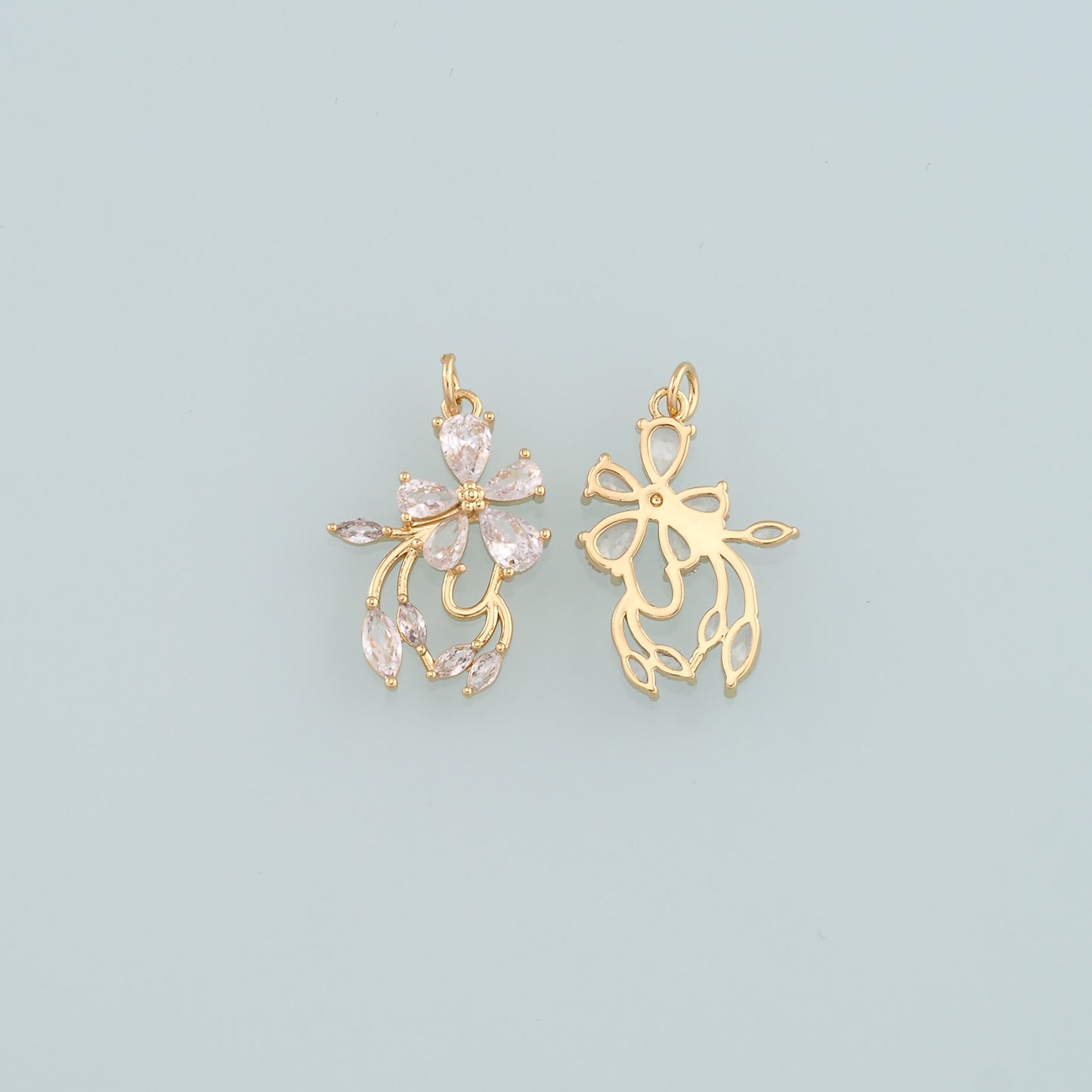 Gold Flower Charms,18K Gold Filled Flower Pendant,CZ Micro Pave Flower Charm Bracelet Necklace for DIY Jewelry Making Supply