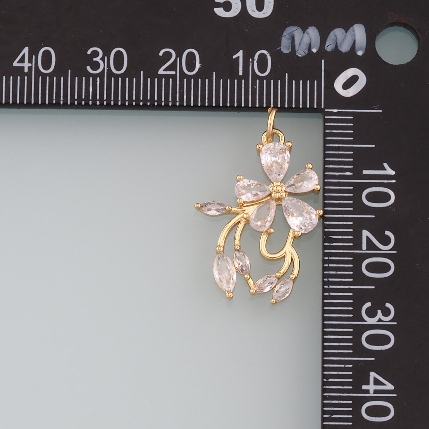 Gold Flower Charms,18K Gold Filled Flower Pendant,CZ Micro Pave Flower Charm Bracelet Necklace for DIY Jewelry Making Supply