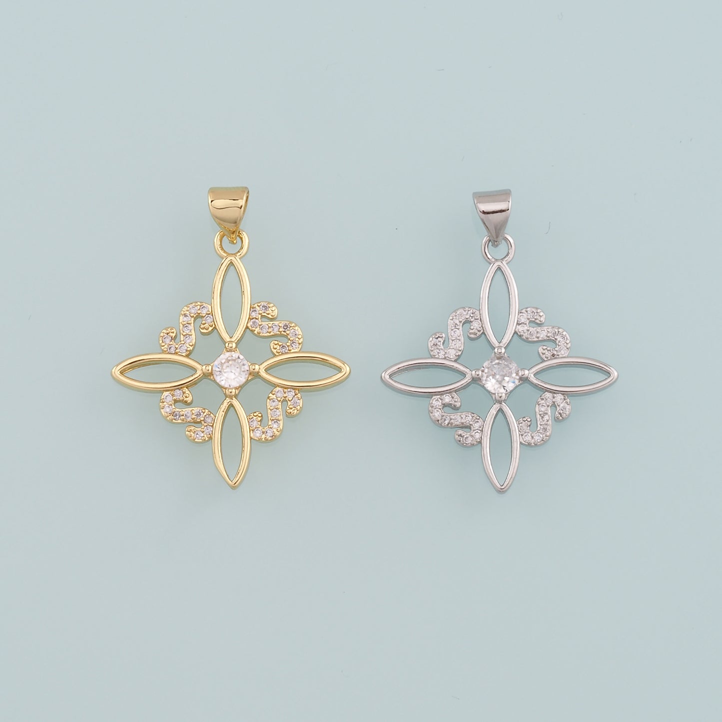 Gold Flower Charms,18K Gold Filled Flower Pendant,CZ Micro Pave Flower Charm Bracelet Necklace for DIY Jewelry Making Supply