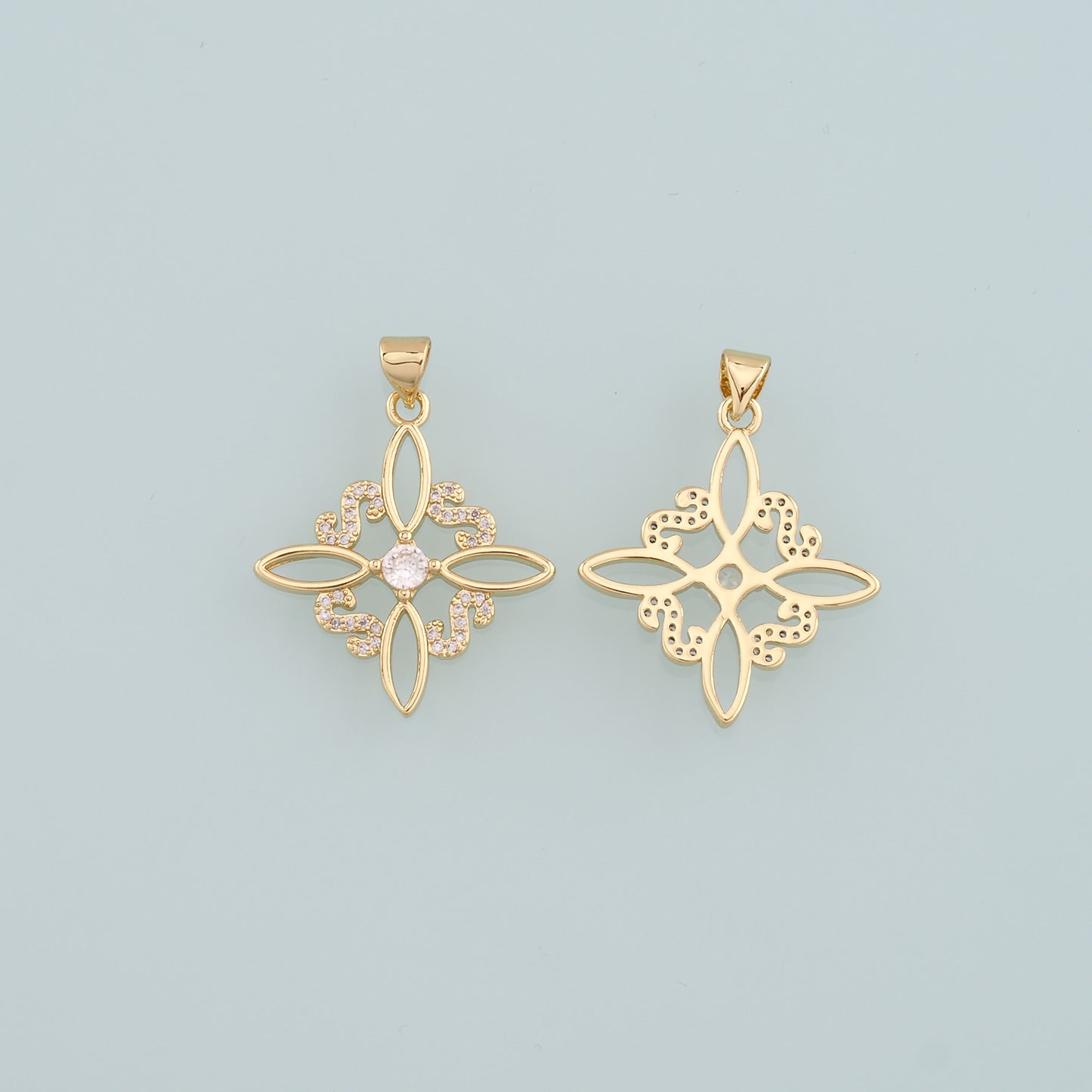 Gold Flower Charms,18K Gold Filled Flower Pendant,CZ Micro Pave Flower Charm Bracelet Necklace for DIY Jewelry Making Supply