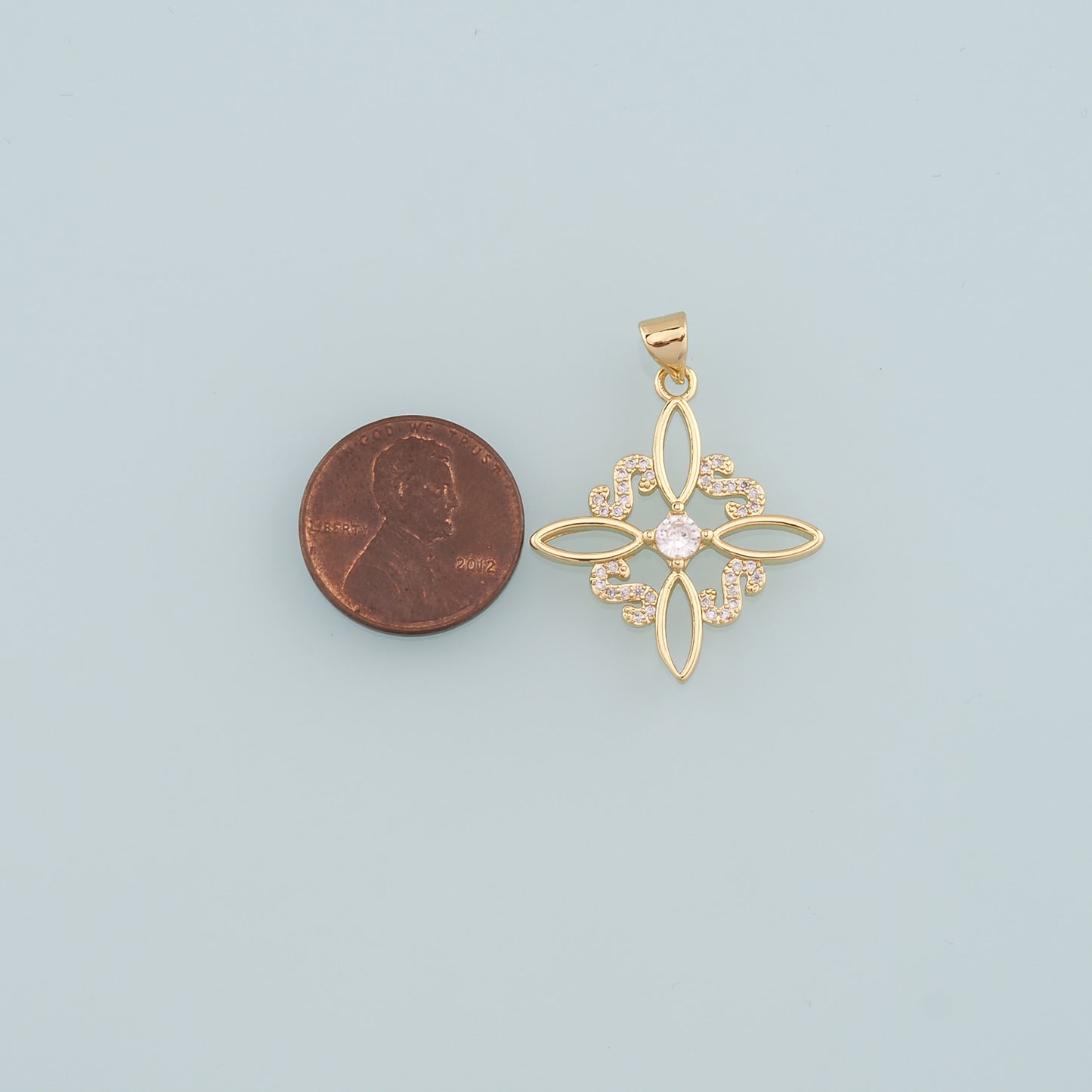 Gold Flower Charms,18K Gold Filled Flower Pendant,CZ Micro Pave Flower Charm Bracelet Necklace for DIY Jewelry Making Supply