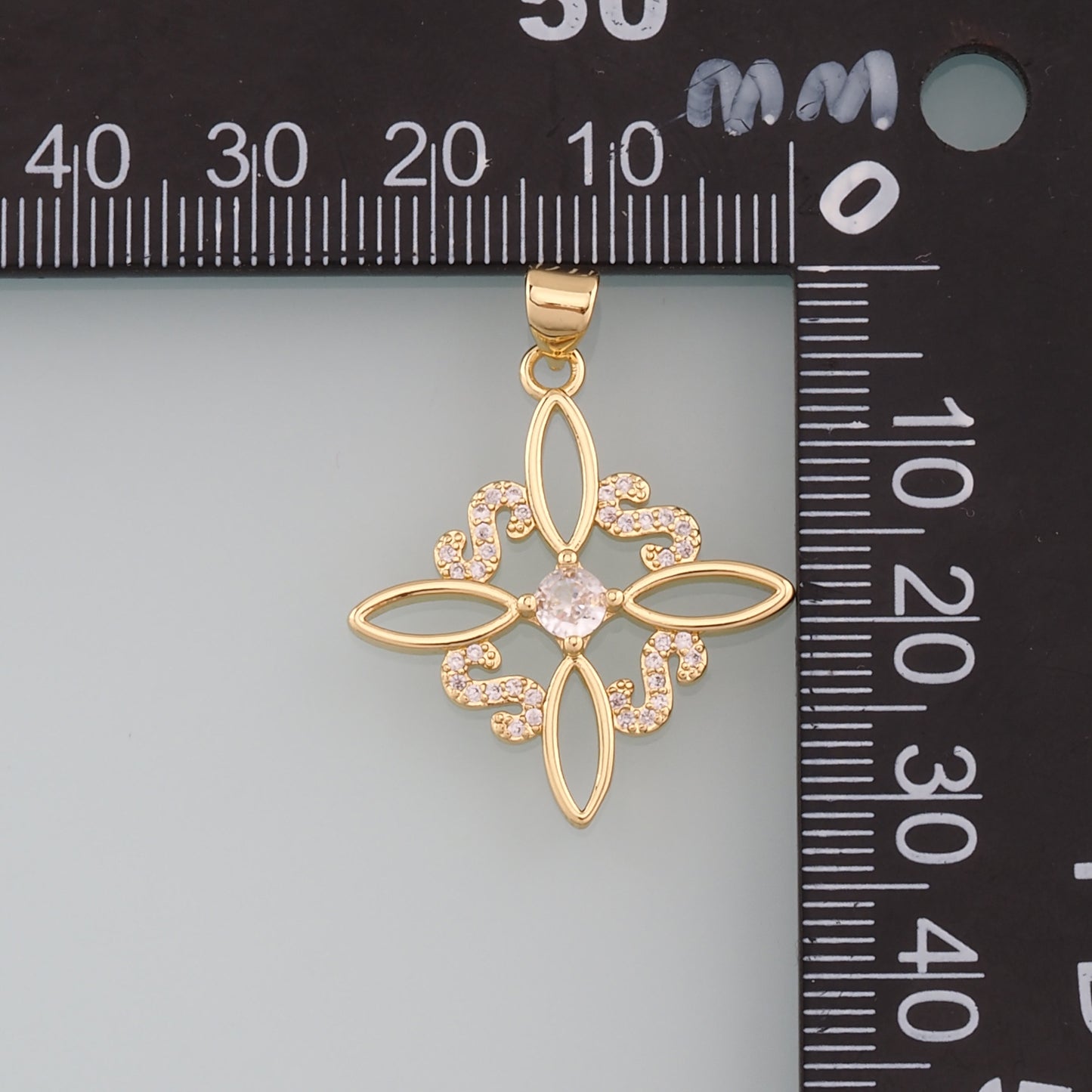 Gold Flower Charms,18K Gold Filled Flower Pendant,CZ Micro Pave Flower Charm Bracelet Necklace for DIY Jewelry Making Supply