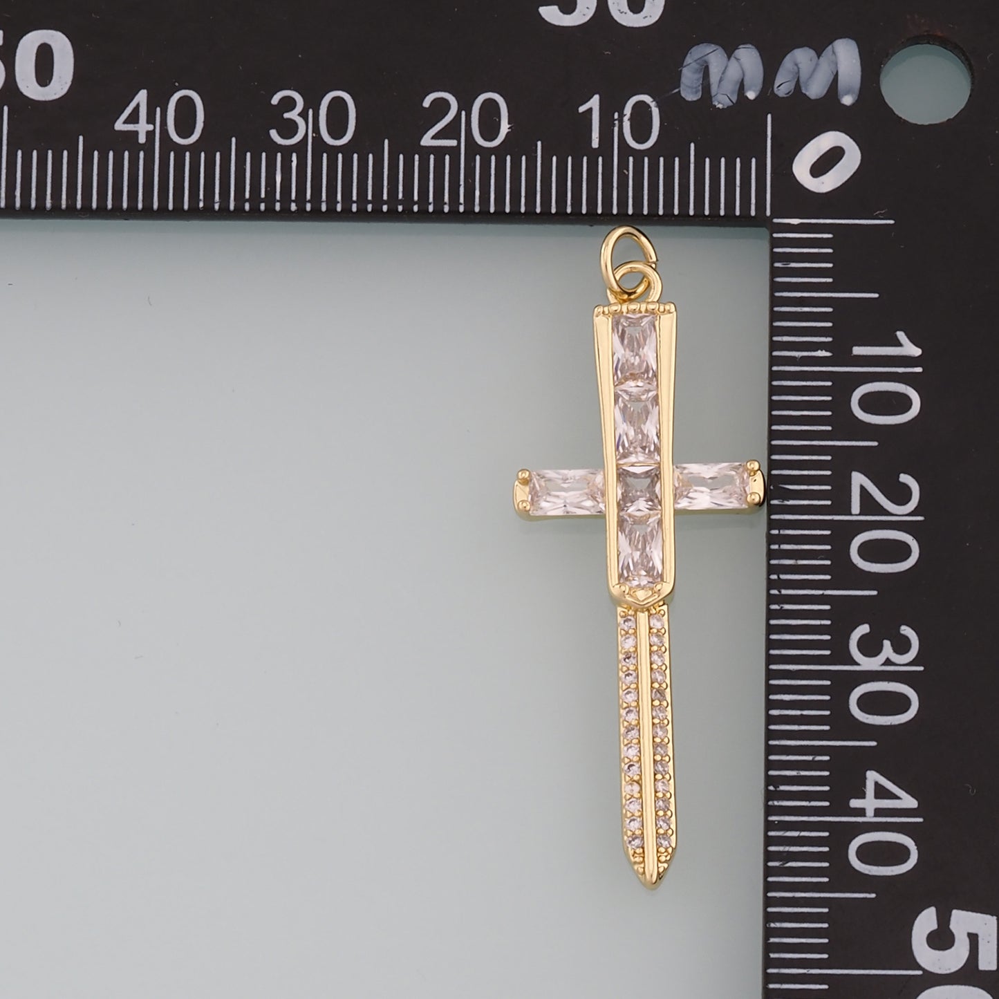 18K Gold Filled Sword Pendant,CZ Micro Pave Sword Charm Bracelet Necklace for DIY Jewelry Making Supply