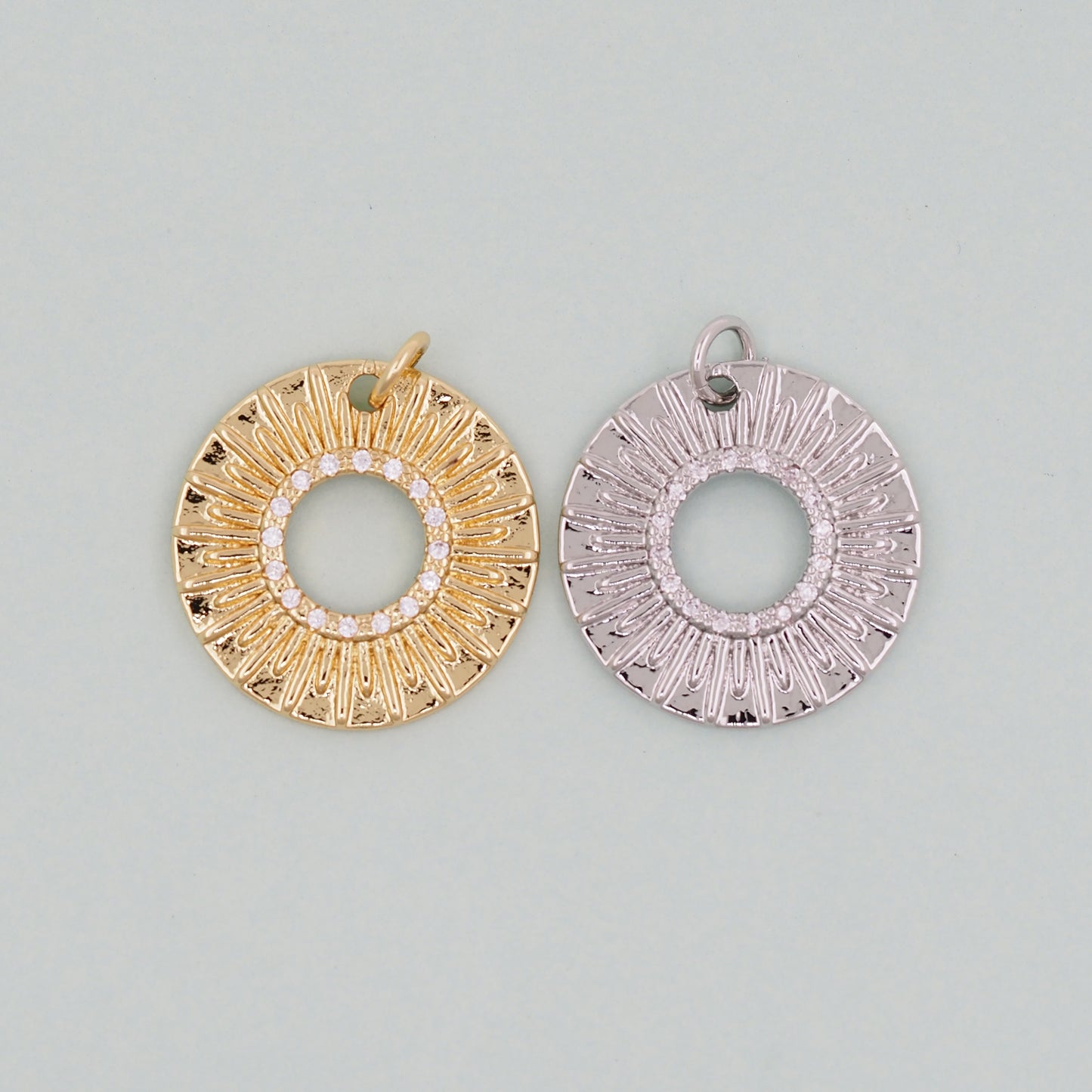Gold Sun Charms,18K Gold Filled Round Coin Pendant,Celestial Charm Bracelet Necklace for DIY Jewelry Making Supply