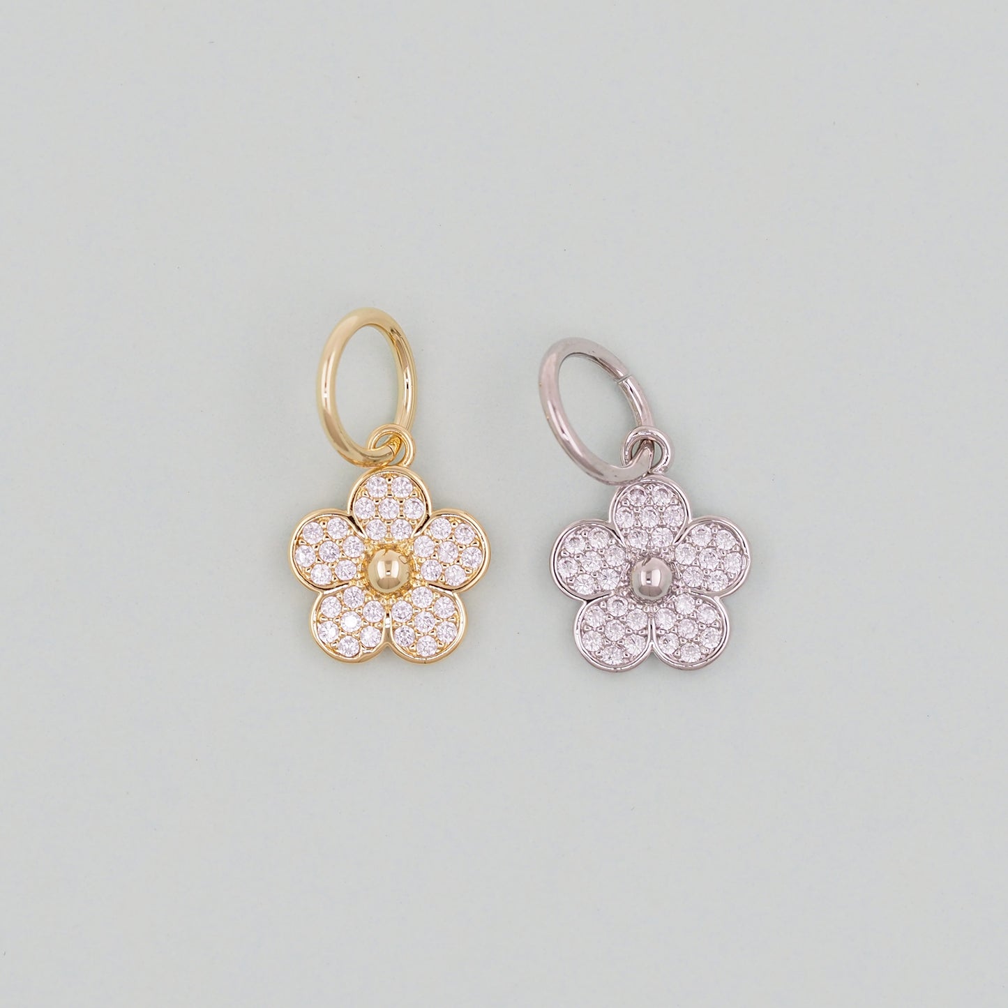 Gold Flower Charms,18K Gold Filled CZ flower Pendant,Silver flower Charm Bracelet Necklace for DIY Jewelry Making Supply