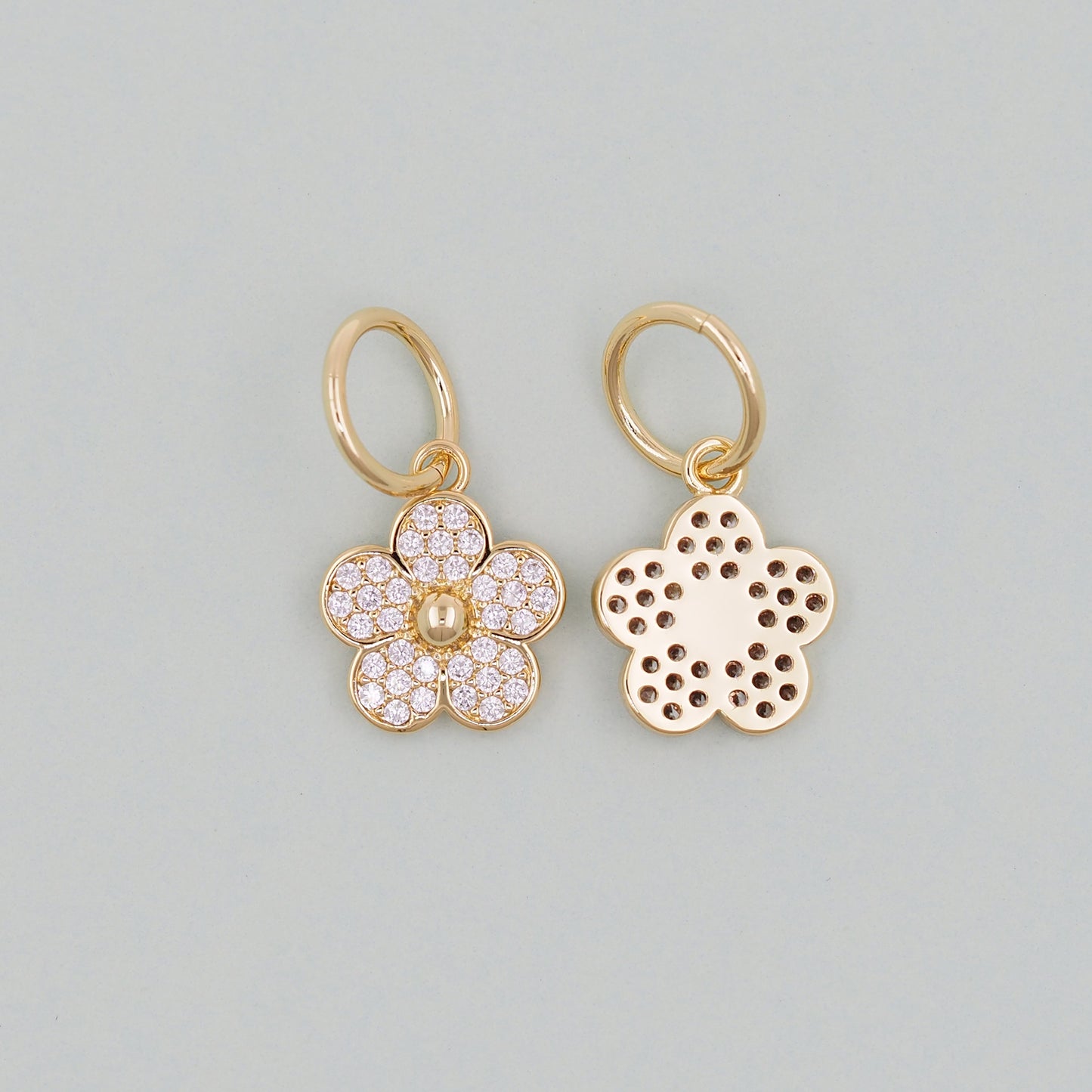 Gold Flower Charms,18K Gold Filled CZ flower Pendant,Silver flower Charm Bracelet Necklace for DIY Jewelry Making Supply