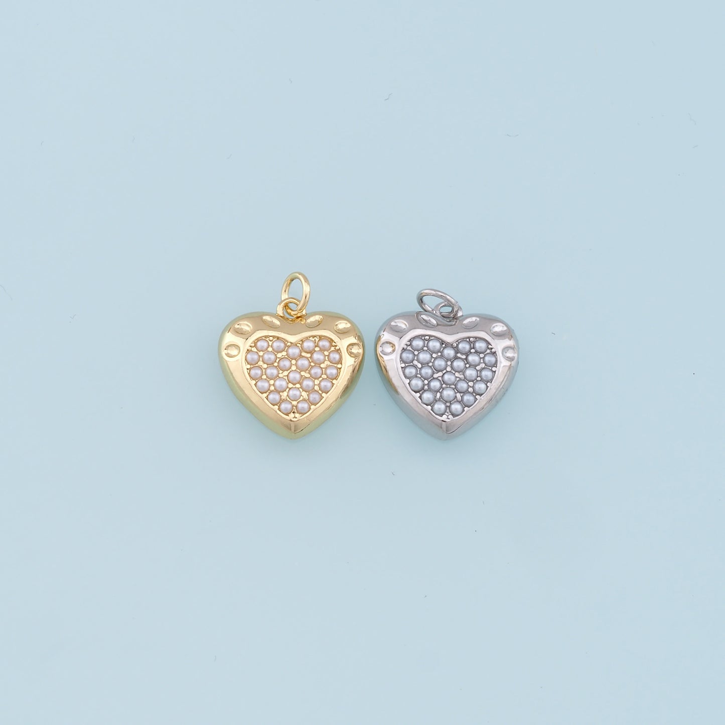 Gold Heart Pearl Charms,18K Gold Filled Heart Pendant,Heart Charm Bracelet Necklace for DIY Jewelry Making Supply