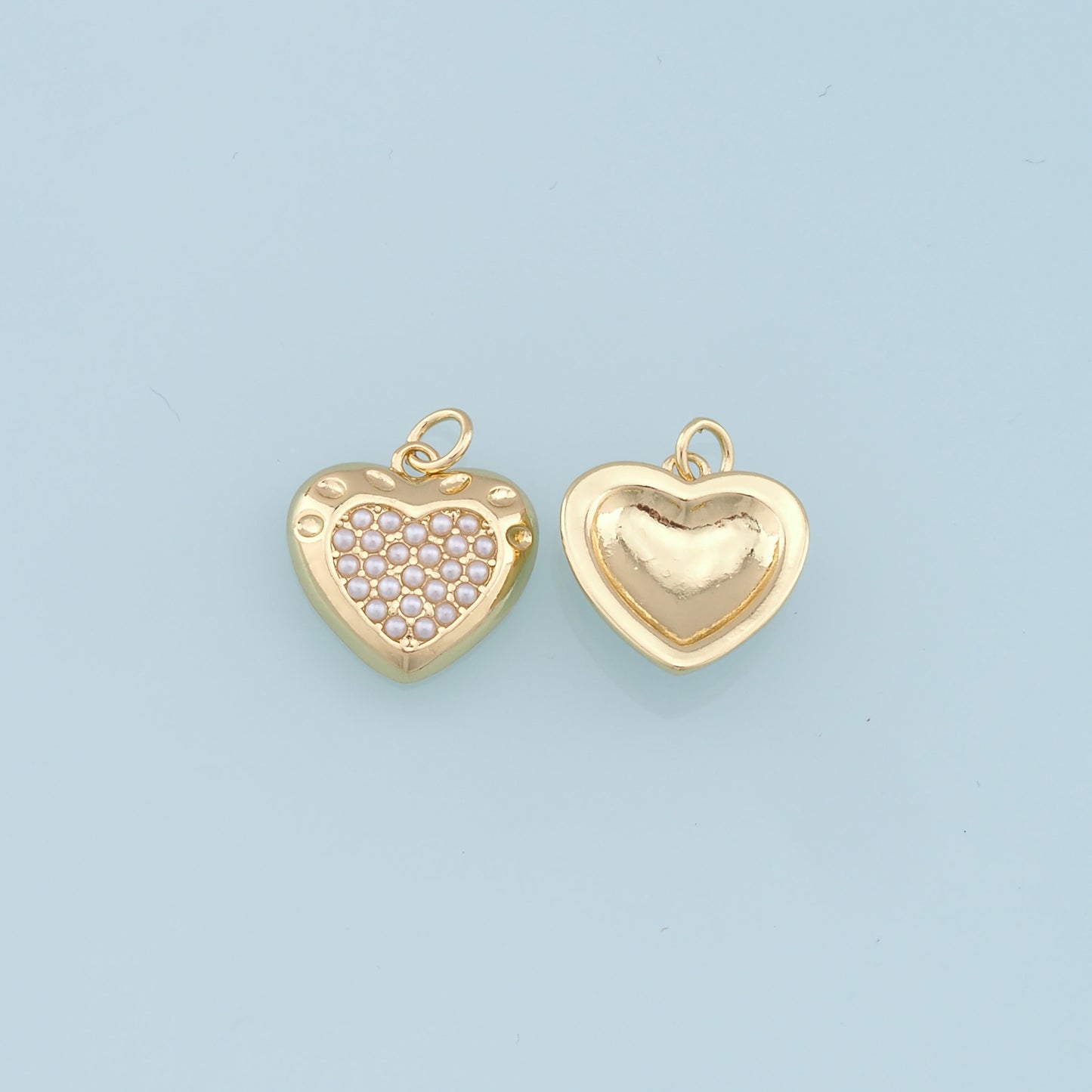 Gold Heart Pearl Charms,18K Gold Filled Heart Pendant,Heart Charm Bracelet Necklace for DIY Jewelry Making Supply