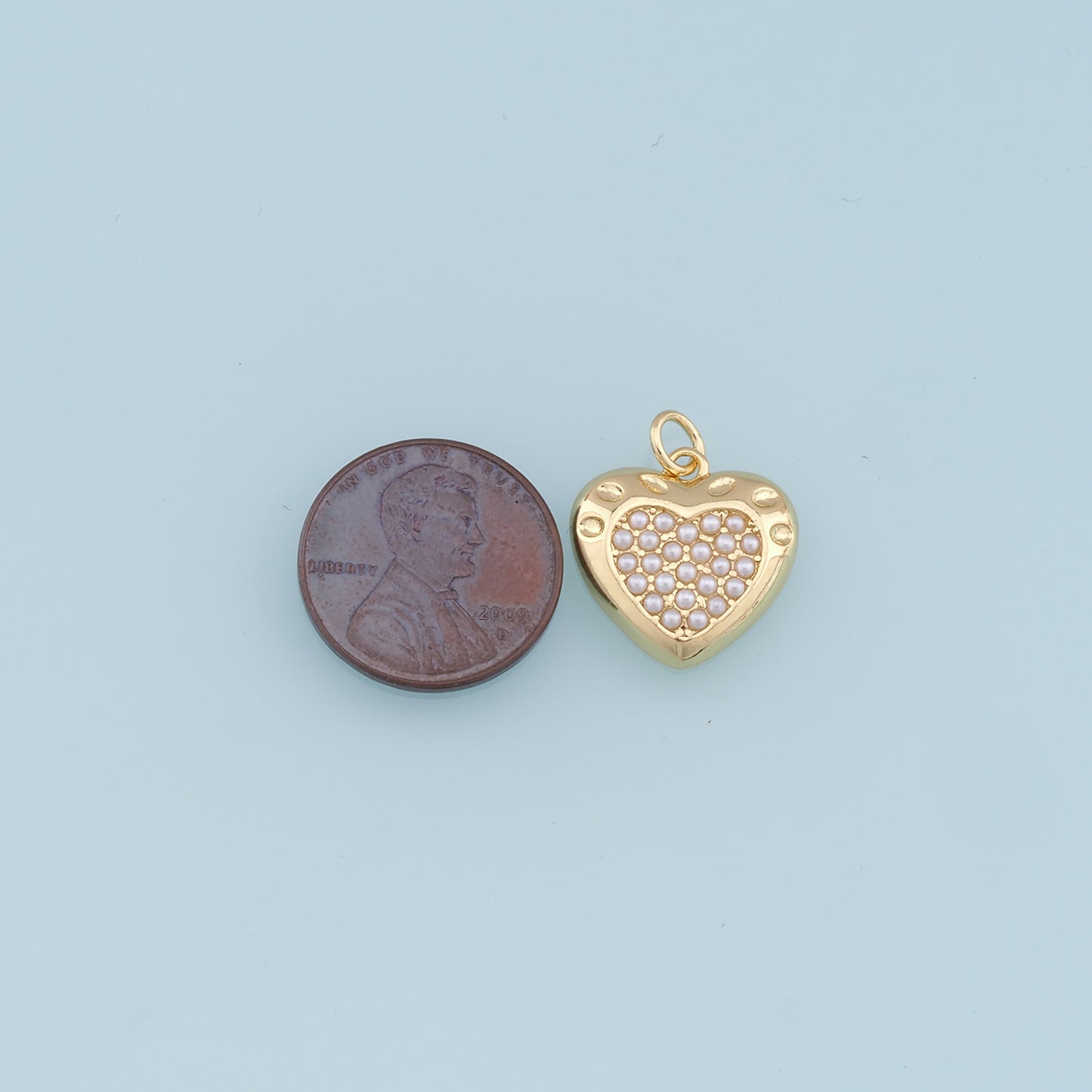 Gold Heart Pearl Charms,18K Gold Filled Heart Pendant,Heart Charm Bracelet Necklace for DIY Jewelry Making Supply