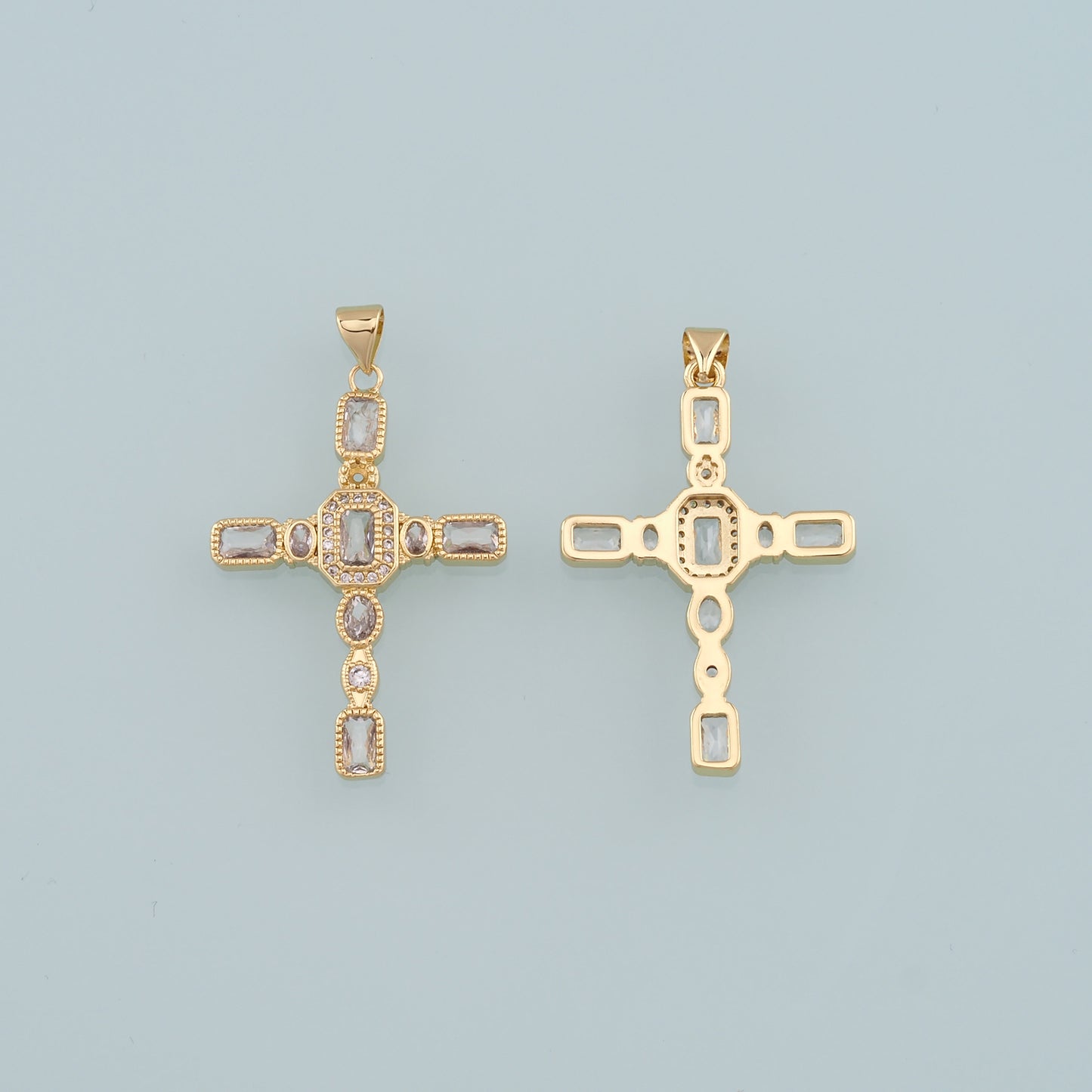 Gold Cross Charms,18K Gold Filled Cross Pendant,CZ Micro Pave Religion Charm Bracelet Necklace for DIY Jewelry Making Supply
