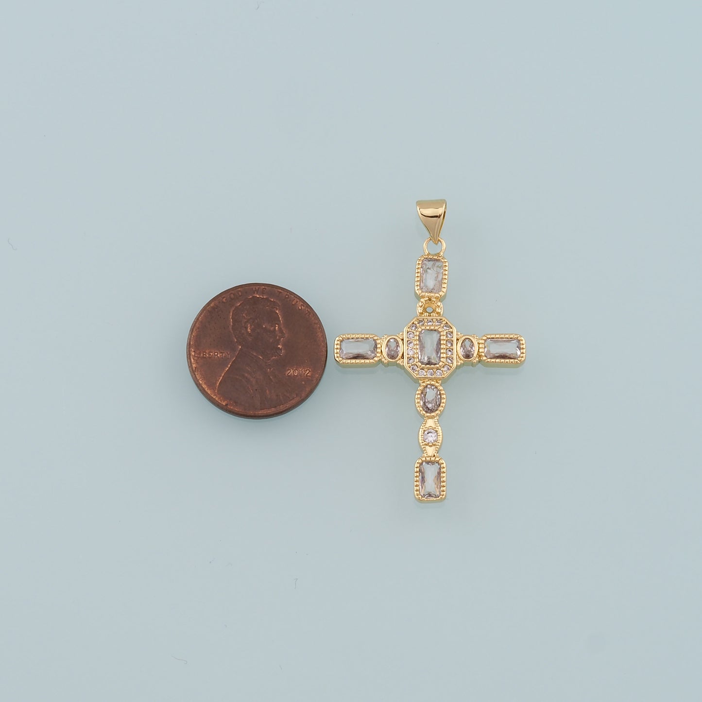 Gold Cross Charms,18K Gold Filled Cross Pendant,CZ Micro Pave Religion Charm Bracelet Necklace for DIY Jewelry Making Supply