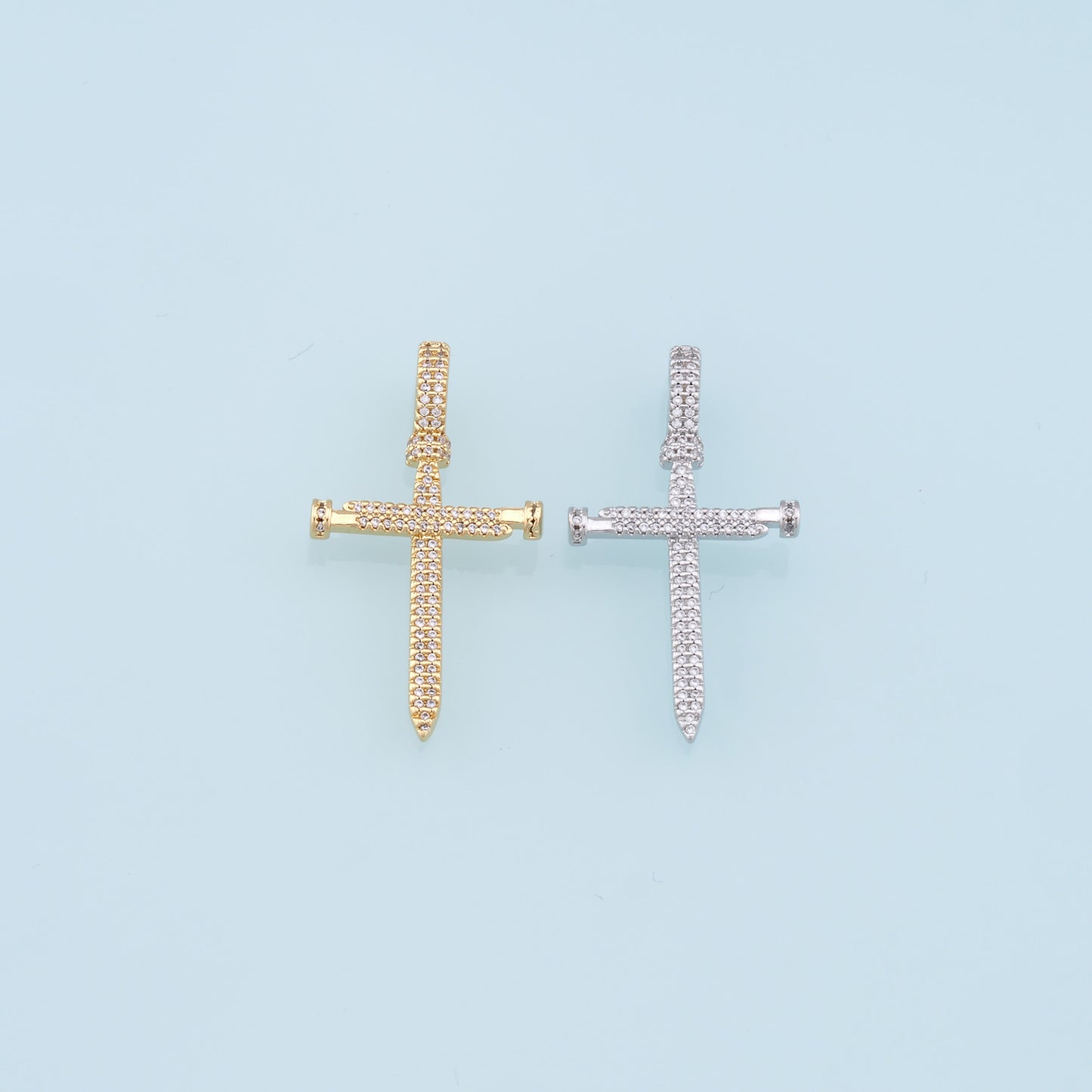 Gold Cross Charms,18K Gold Filled CZ Cross Pendant,Religious Charm Bracelet Necklace for DIY Jewelry Making Supply