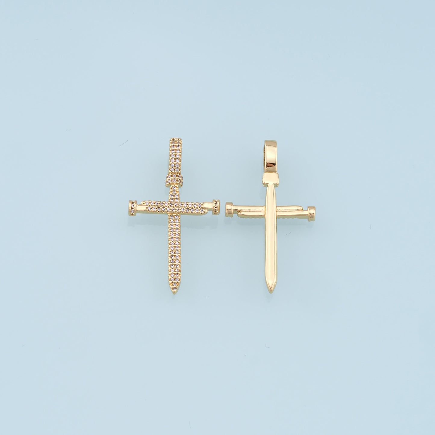 Gold Cross Charms,18K Gold Filled CZ Cross Pendant,Religious Charm Bracelet Necklace for DIY Jewelry Making Supply