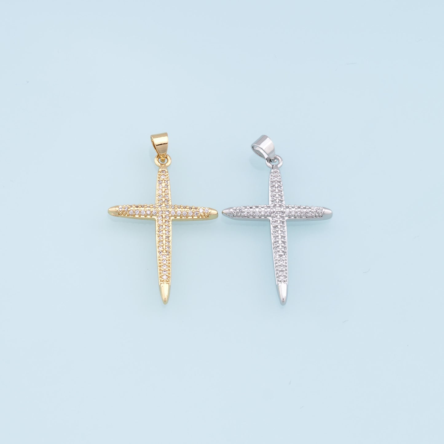 Gold Cross Charms,18K Gold Filled Cross Pendant,CZ Micro Pave Cross Charm Bracelet Necklace for DIY Jewelry Making Supply